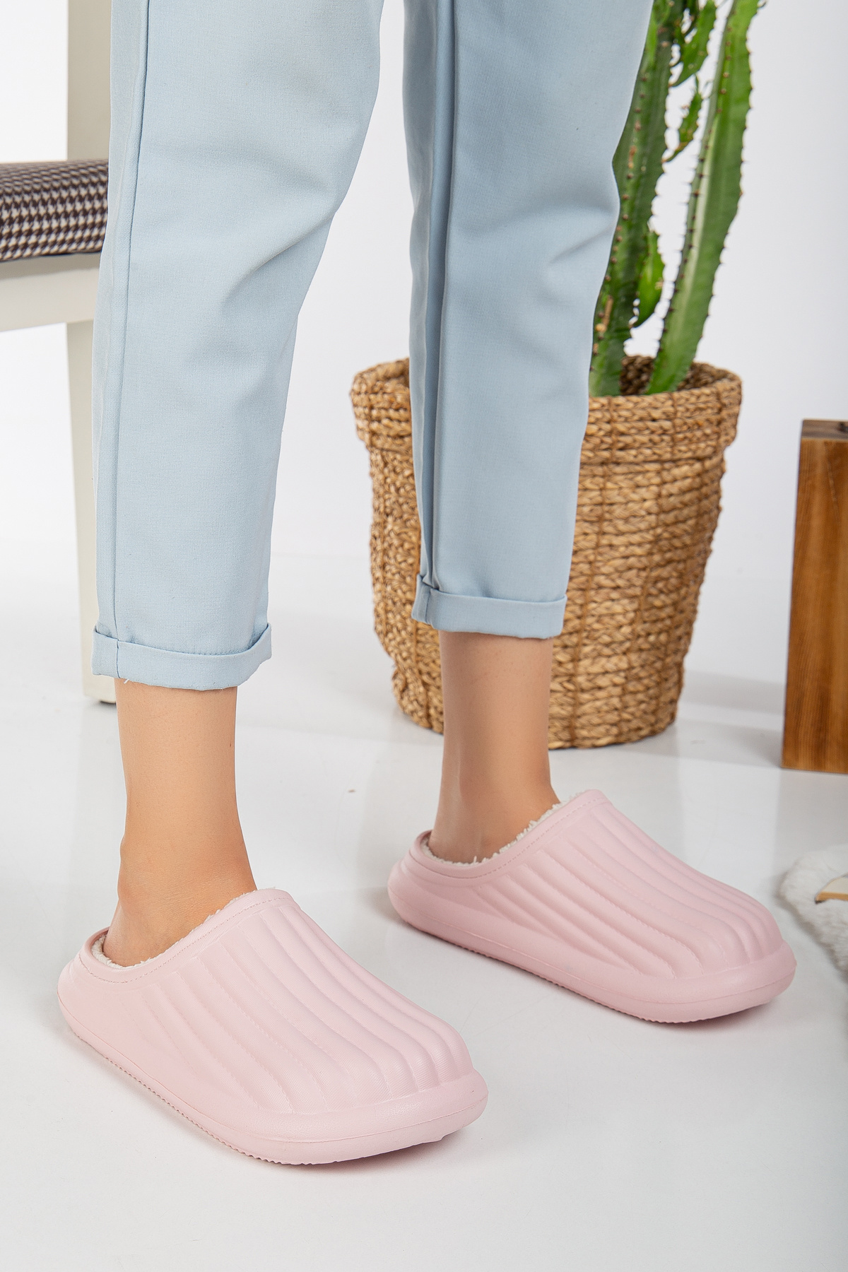 PLN SHOES Faylon Taban Içi Yünlü Unisex Ev Terliği görsel 3