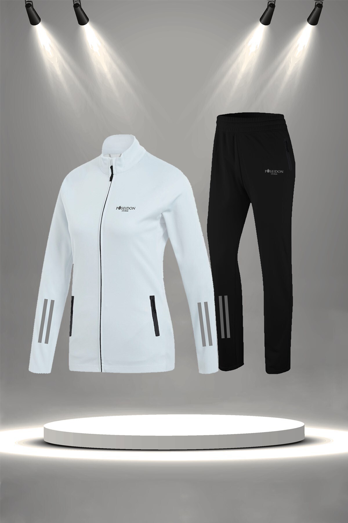 پوزایدون استورم ست لباس ورزشی شیک زنانه، پارچه کتان شانه شده سوپرا مخصوص و تنفس پذیر، سفید (S-3XL)