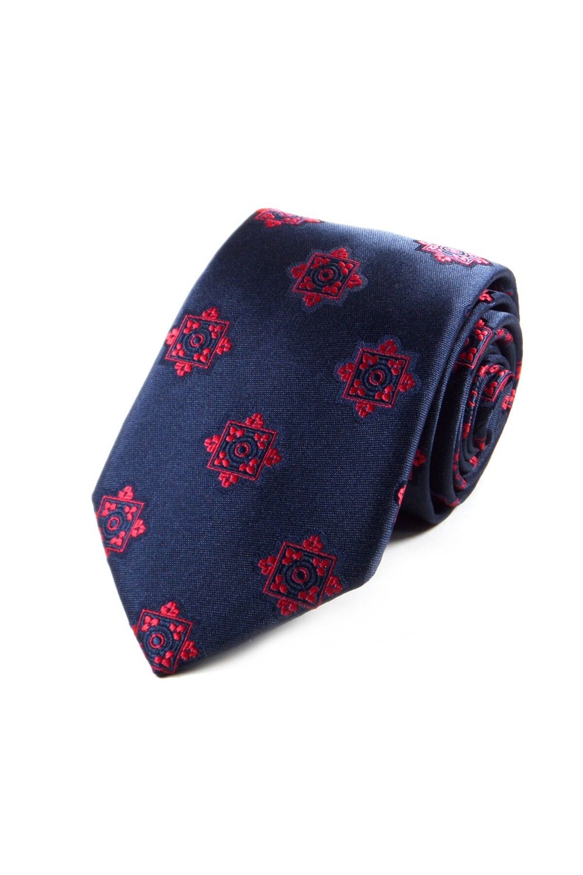 Sade Kravat-Special Woven and Patterned Navy Blue Red Tie - 28984 1