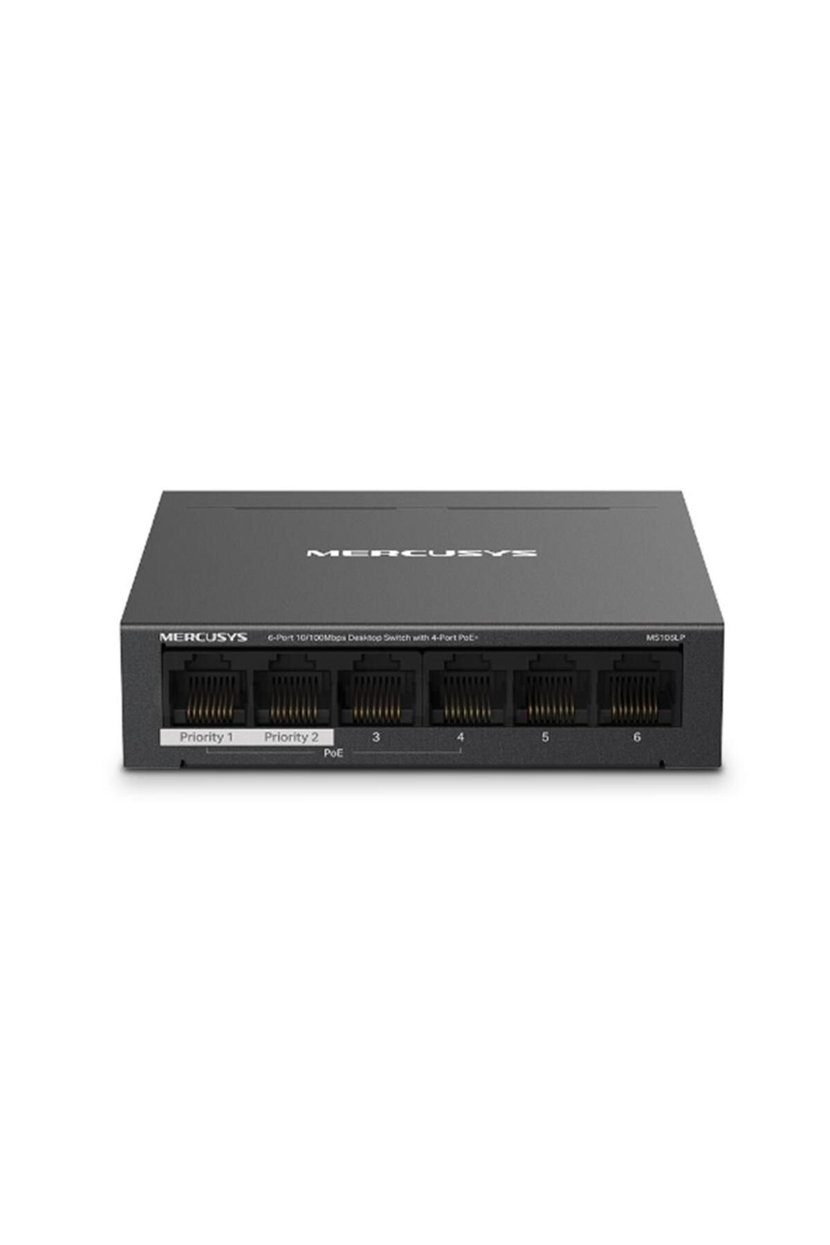 Vobotek Teknoloji -Link Mercusys MS106LP 4 Port 10-100 Mbps Poe+ 2 Port 10-100 Mbps Uplink Switch Metal Kasa