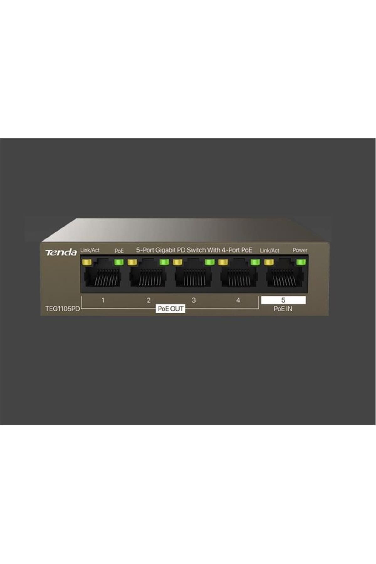 Vobotek Teknoloji Tenda G0-5G-PoE 5 Port 4 Port Poe+ 10-100-1000 Switch Çelik Kasa POE Router
