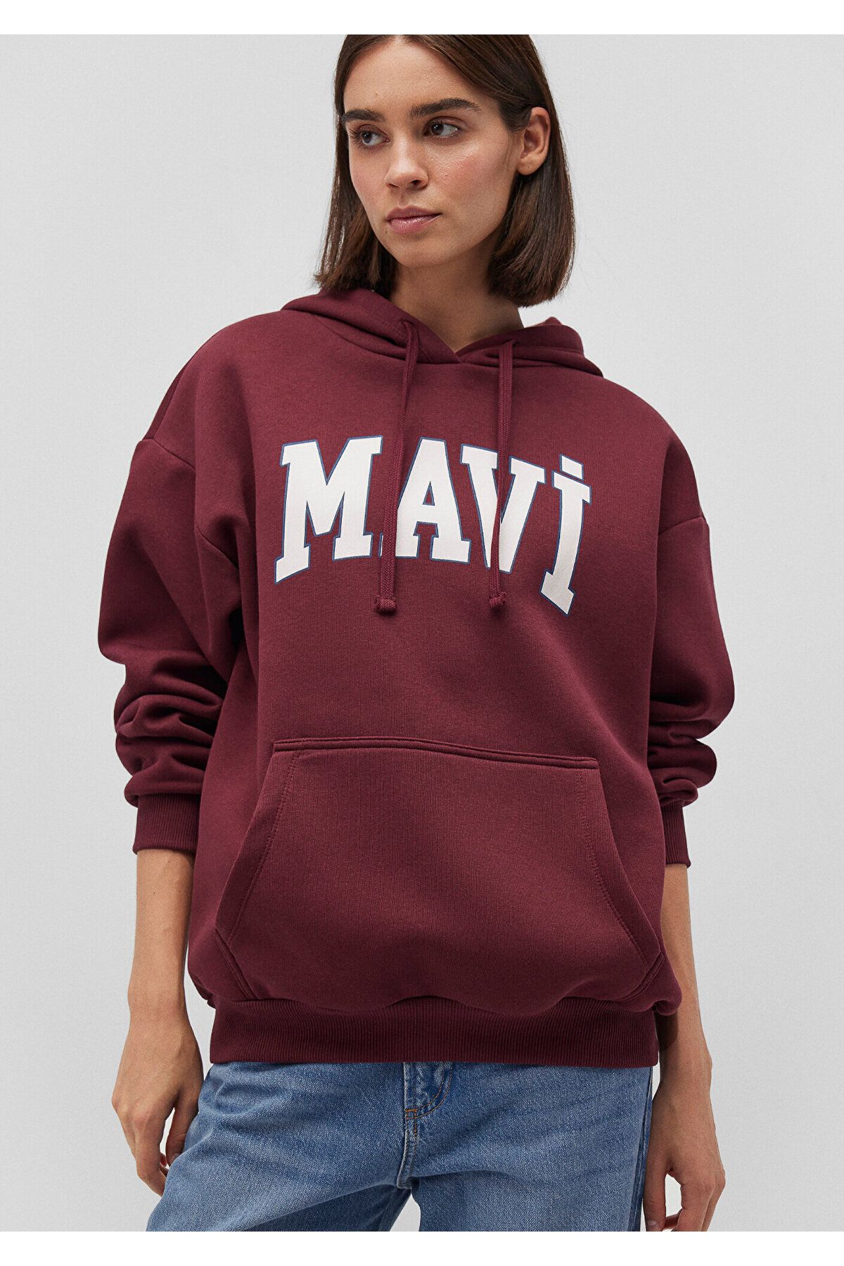 Mavi-Logo Printed Hooded Claret Red Sweatshirt1600361-85493 1