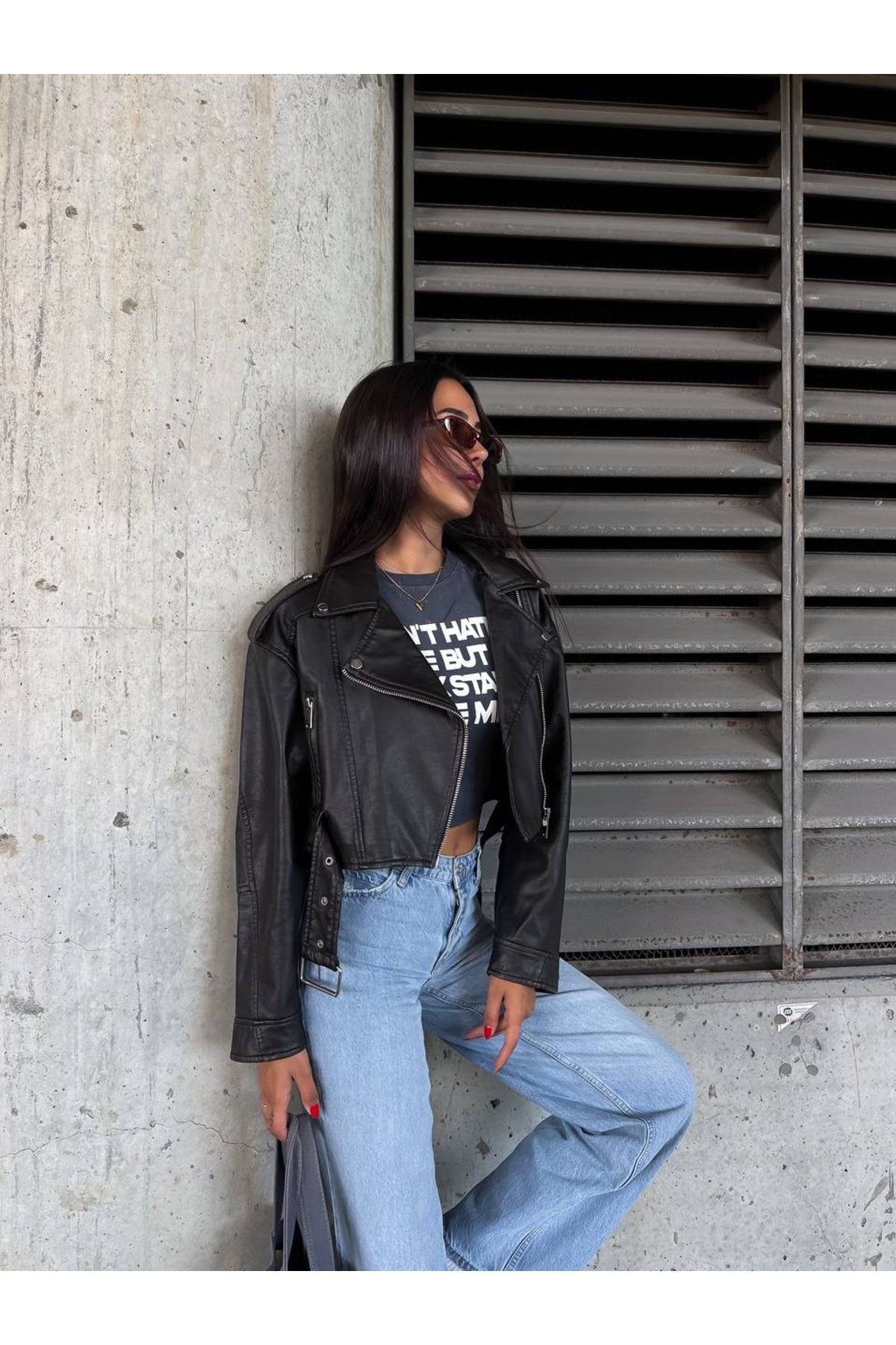 The Moda-Belted Leather Biker Jacket 3