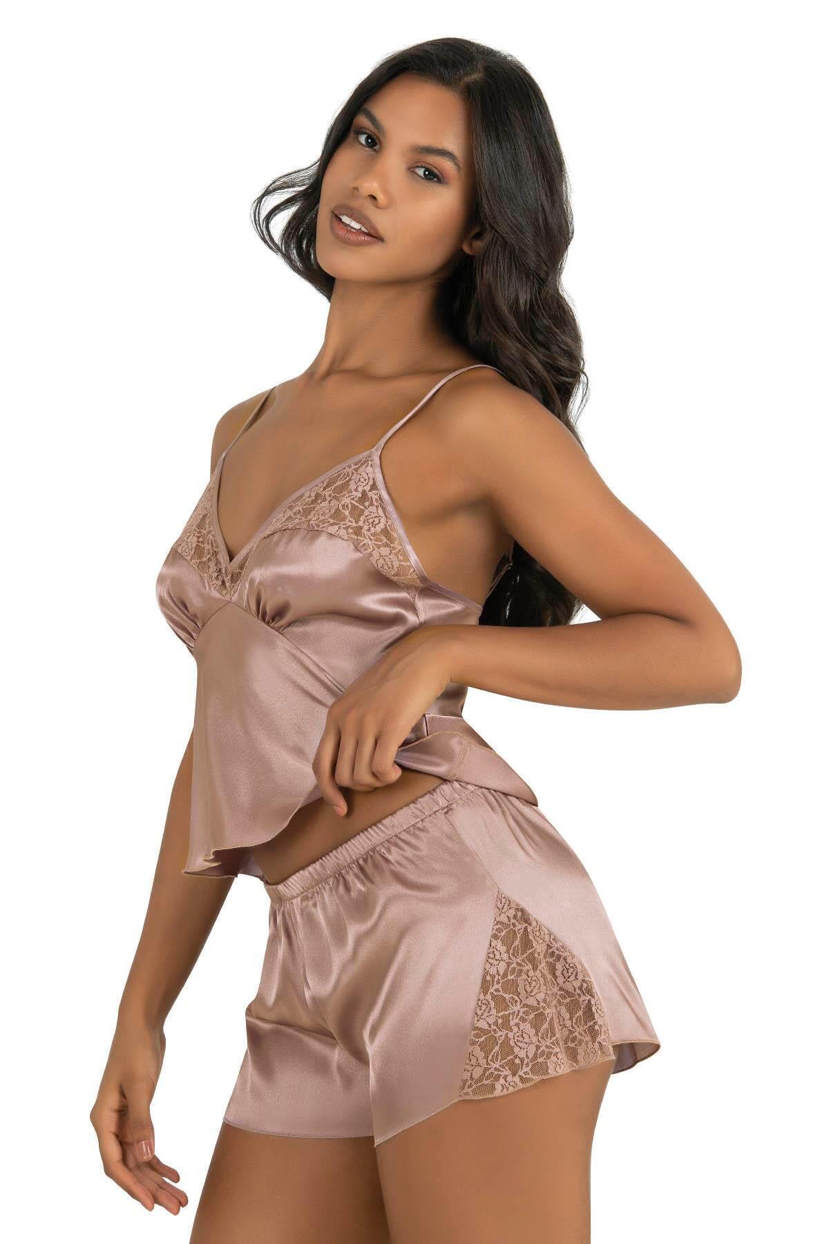 Primoda Vizon Saten Şort Takımı 9203