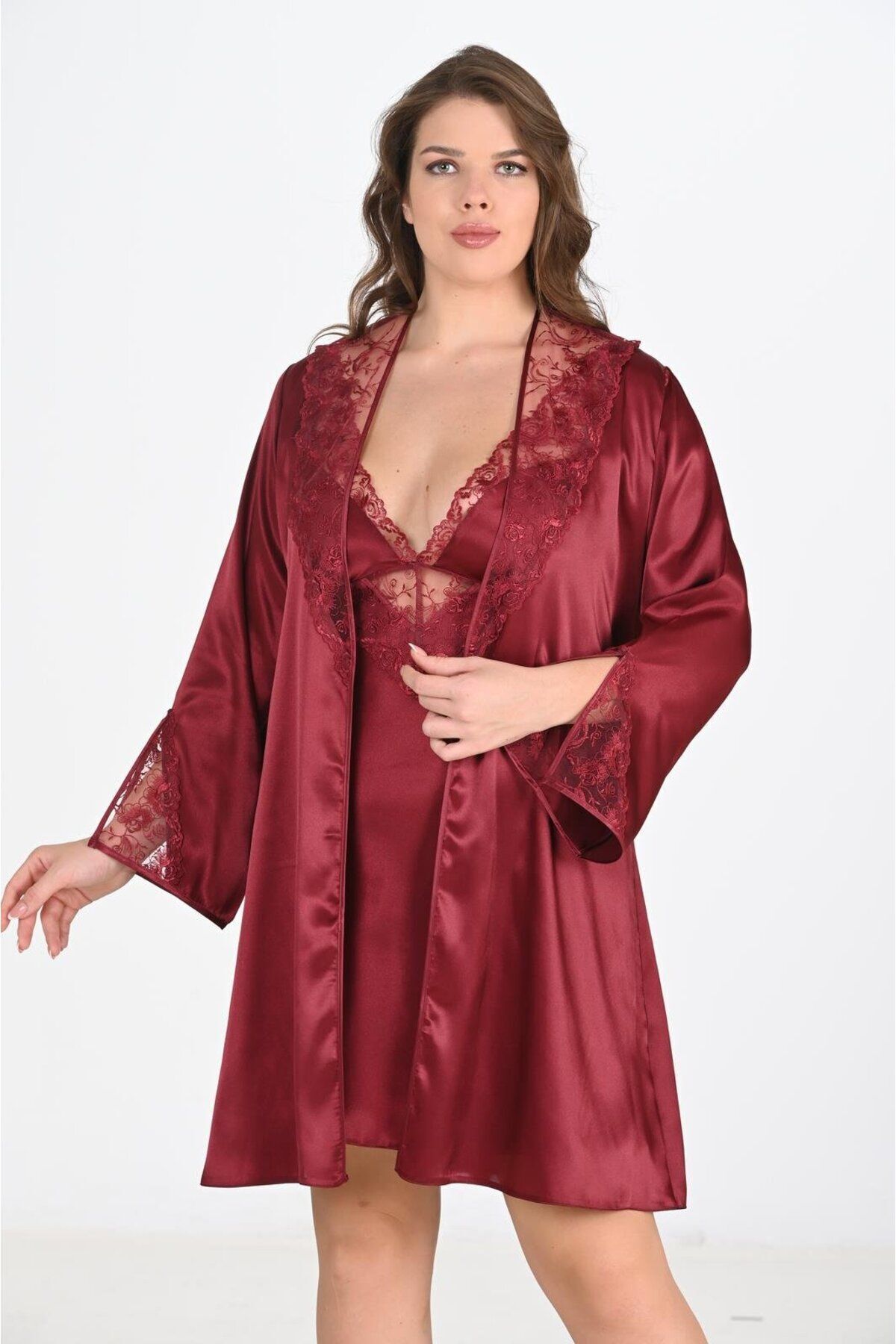 AHU-2-Piece Claret Red Dressing Gown Set Big Size 6209 1