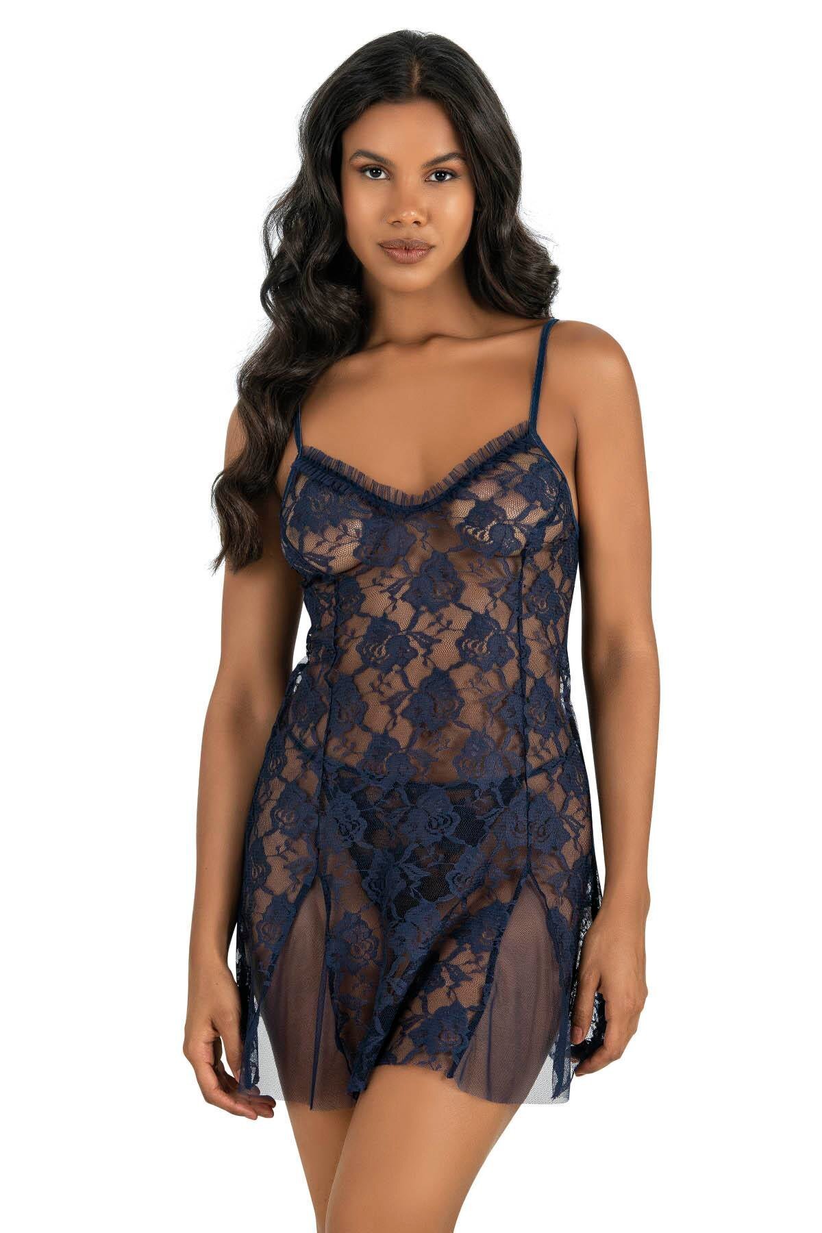 Primoda Lacivert Kısa Tül Gecelik 4213