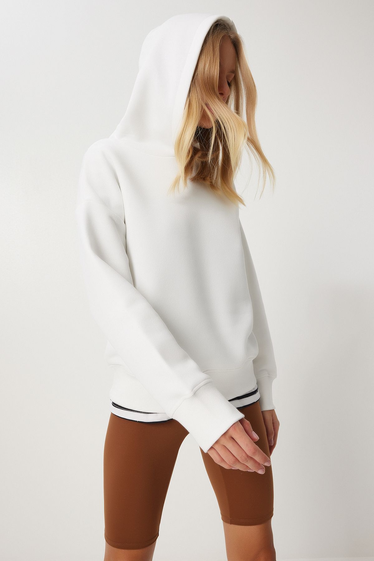 Happiness İstanbul-Ecru-Sweatshirt mit Kapuze für Damen OW00050 4
