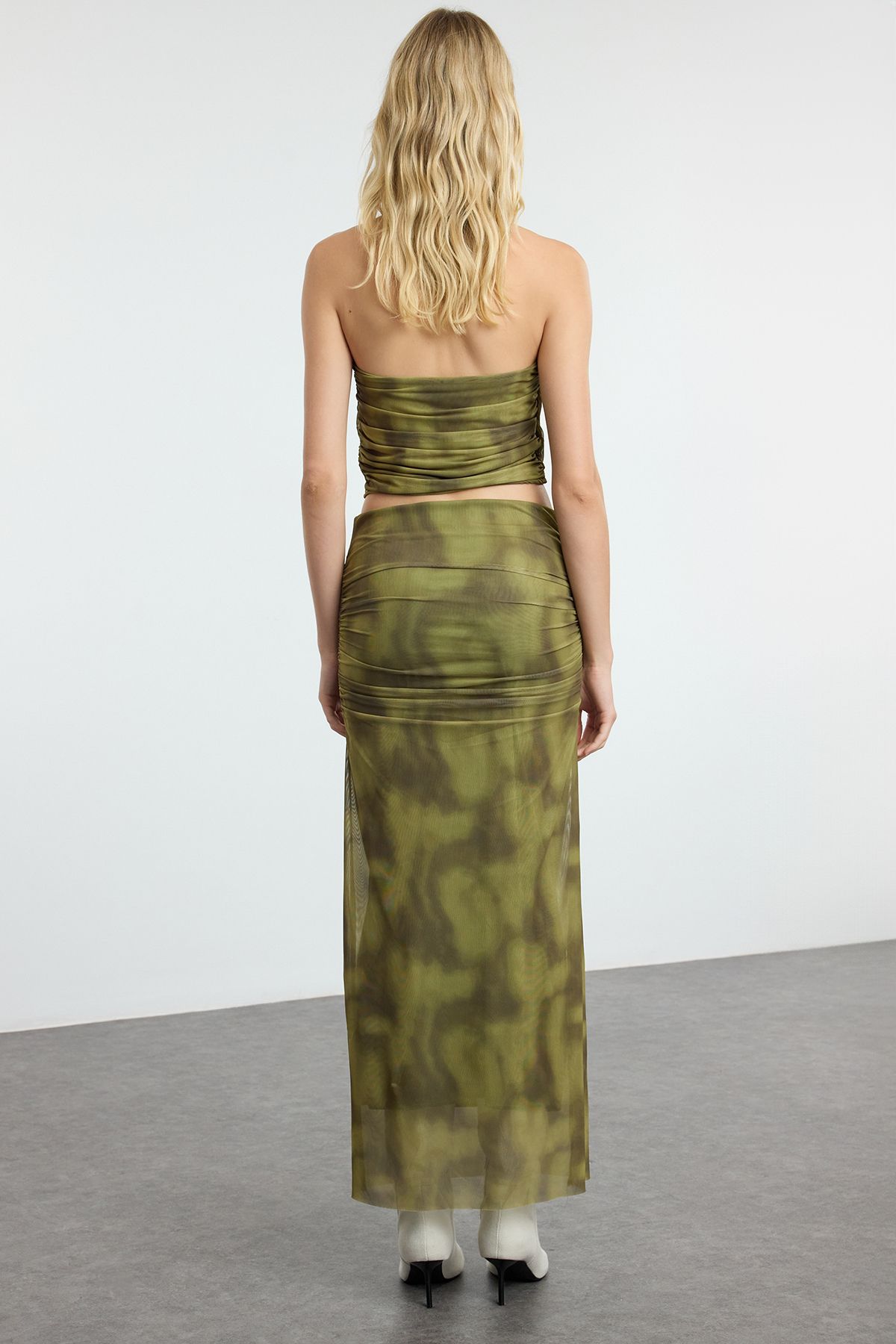 Trendyol Collection-Grüner drapierter Maxi-Tüll-Stretch-Strickrock TWOSS24ET00023 5