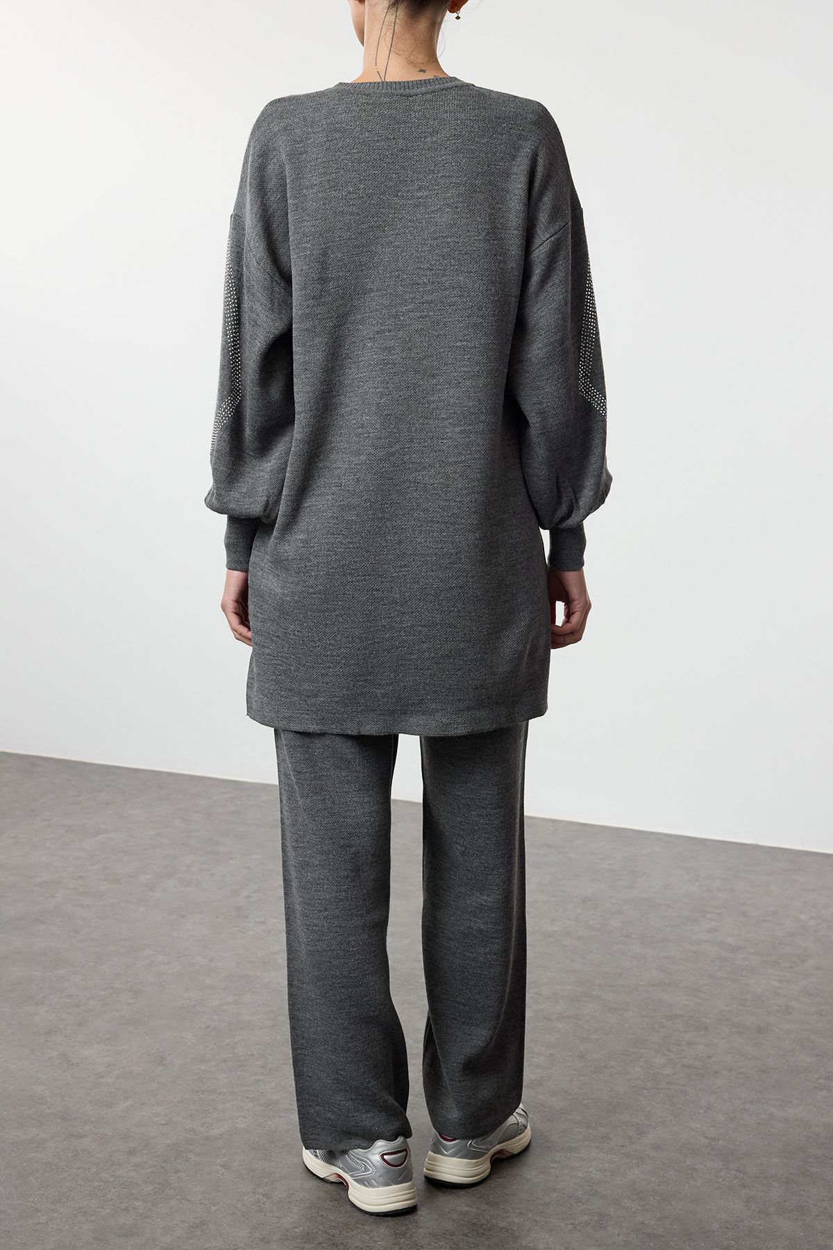 Edit by Trendyol-Anthracite Stone Embroidered Knitwear Sweater and Trousers Set - Tedaw25us00011 4