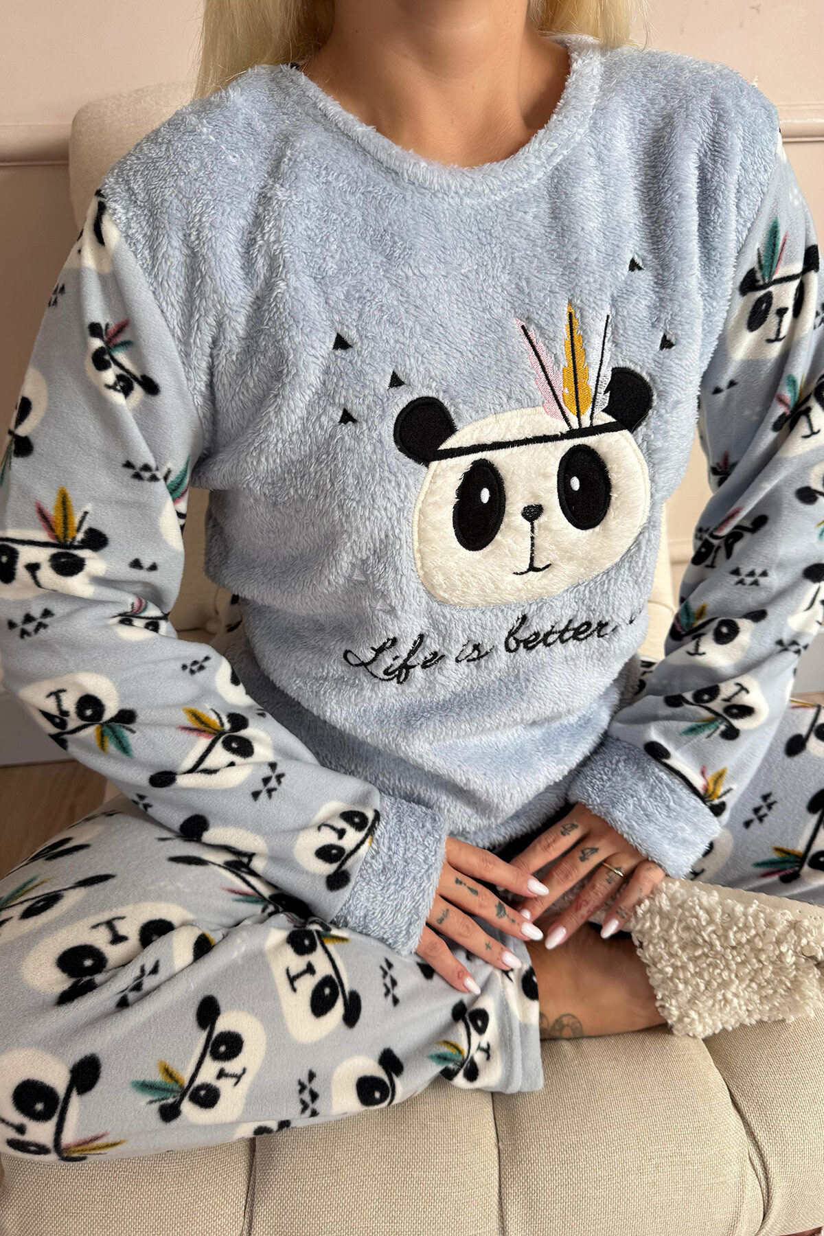Pijamaevi-Dámský plyšový pyžamový set se vzorem Mavi Life Panda 5