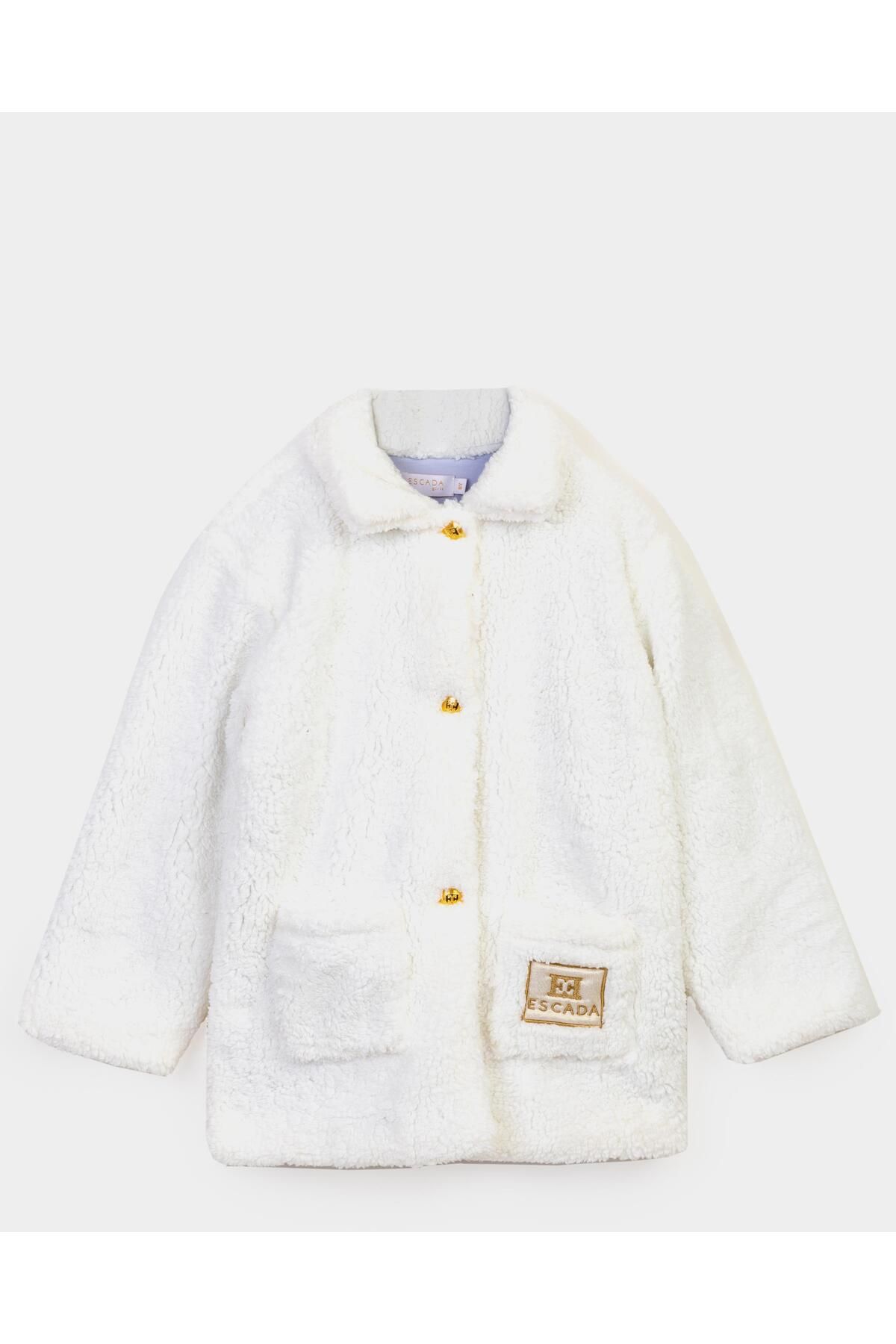 Escada-Buttoned Polo Collar Plush Kids Jacket 1