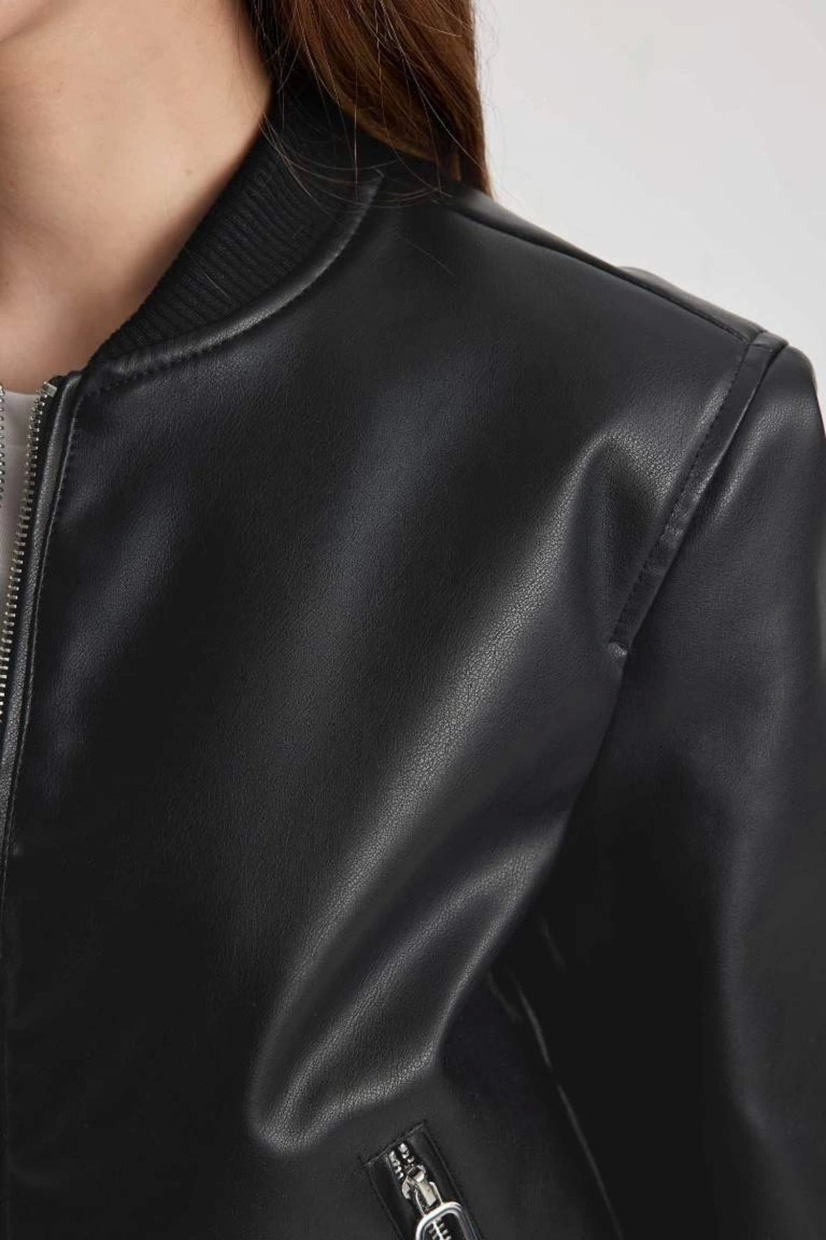 DeFacto-Model C2686 - Palton din piele artificială cu guler Bomber College 5