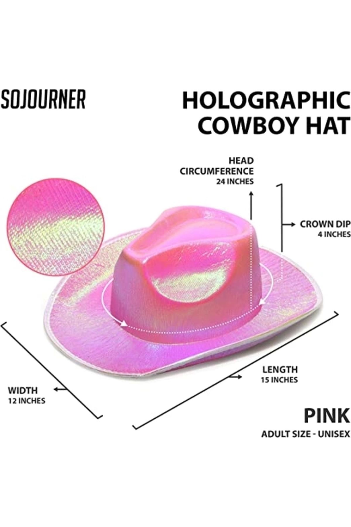 SYNOPE Çocuk NeonHologramlıKovboyModelPartiŞapkasıPembeYetişkin39X36X14cm