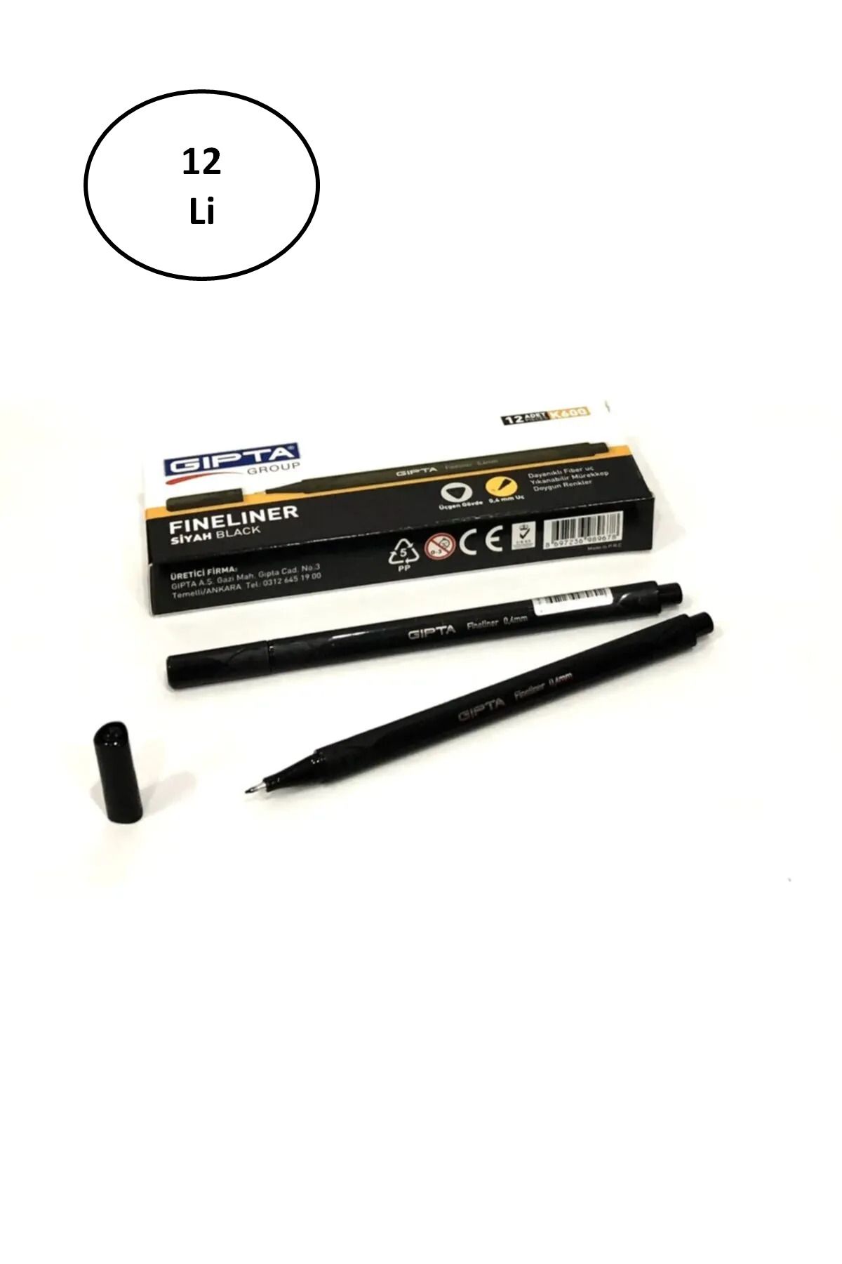 Gıpta-Fineliner Thin Felt Tip Pen 0.4 Mm Cardboard Box Triangle Black (Pack of 12) 1