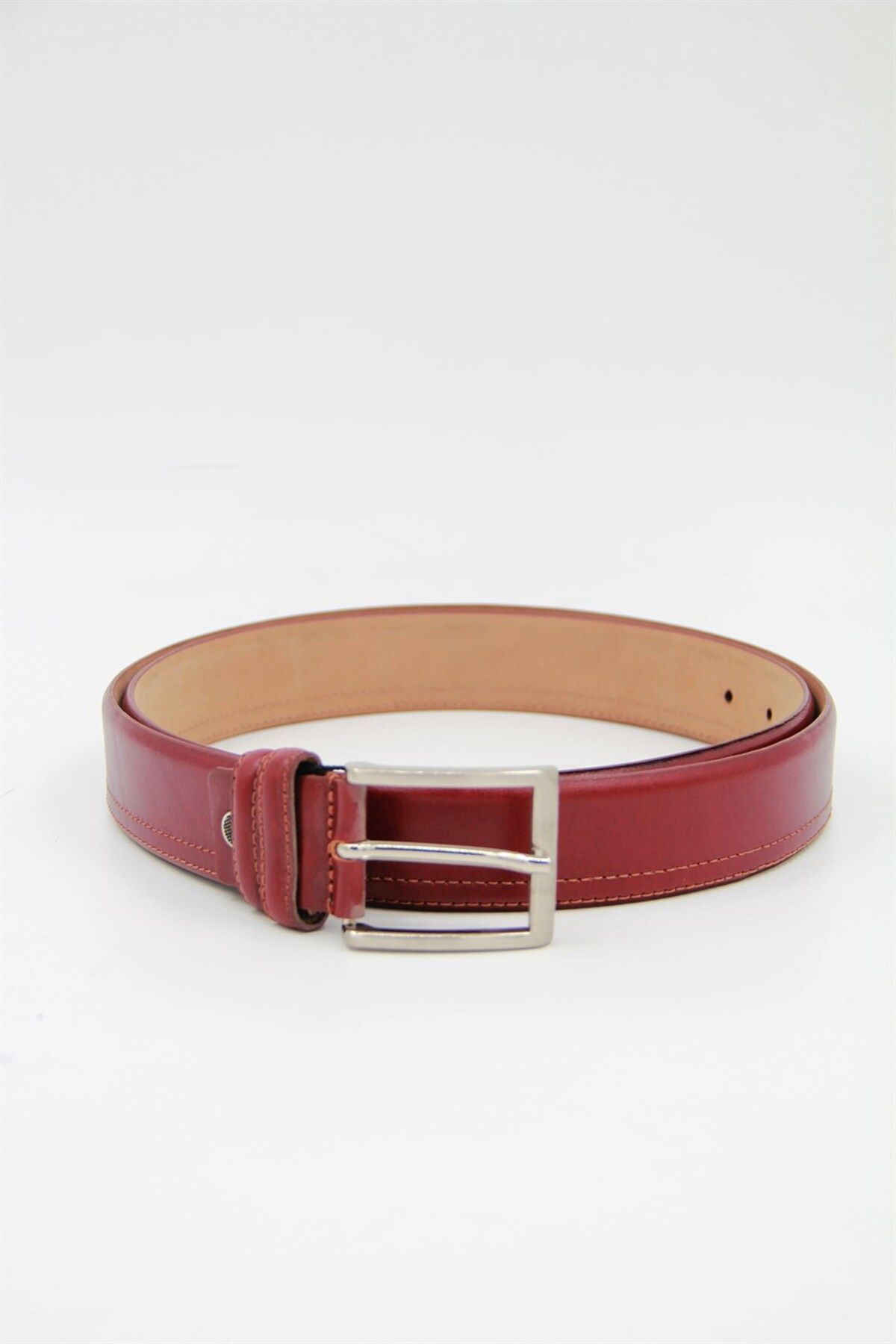 Bond-075 Men's Leather Belt - Claret Red 1