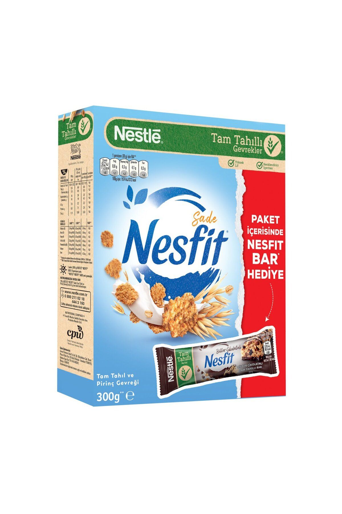 Nesfit Sade Çikolatalı Bar Hediyeli Tahıl Gevreği 300G