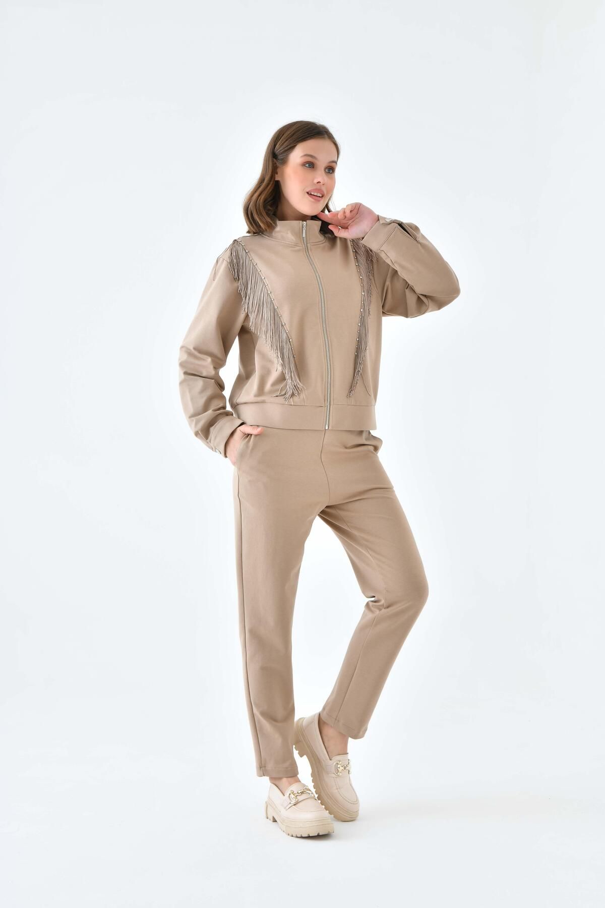 FTZ WOMEN-Women's Two-String Tassel Suit Beige 30637 2