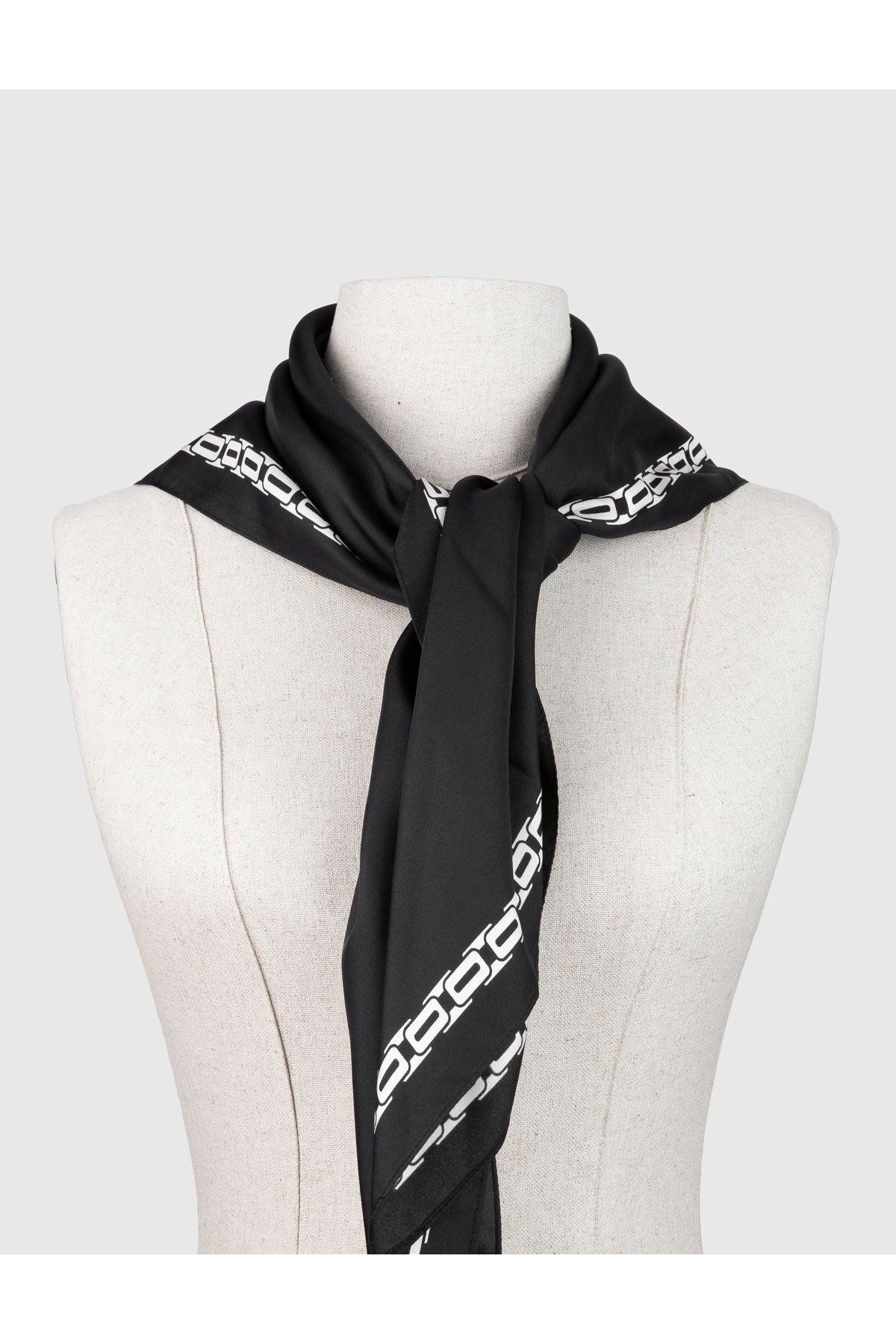 İLVİ-Mersa Women's Scarf White Black Silk Twill 2