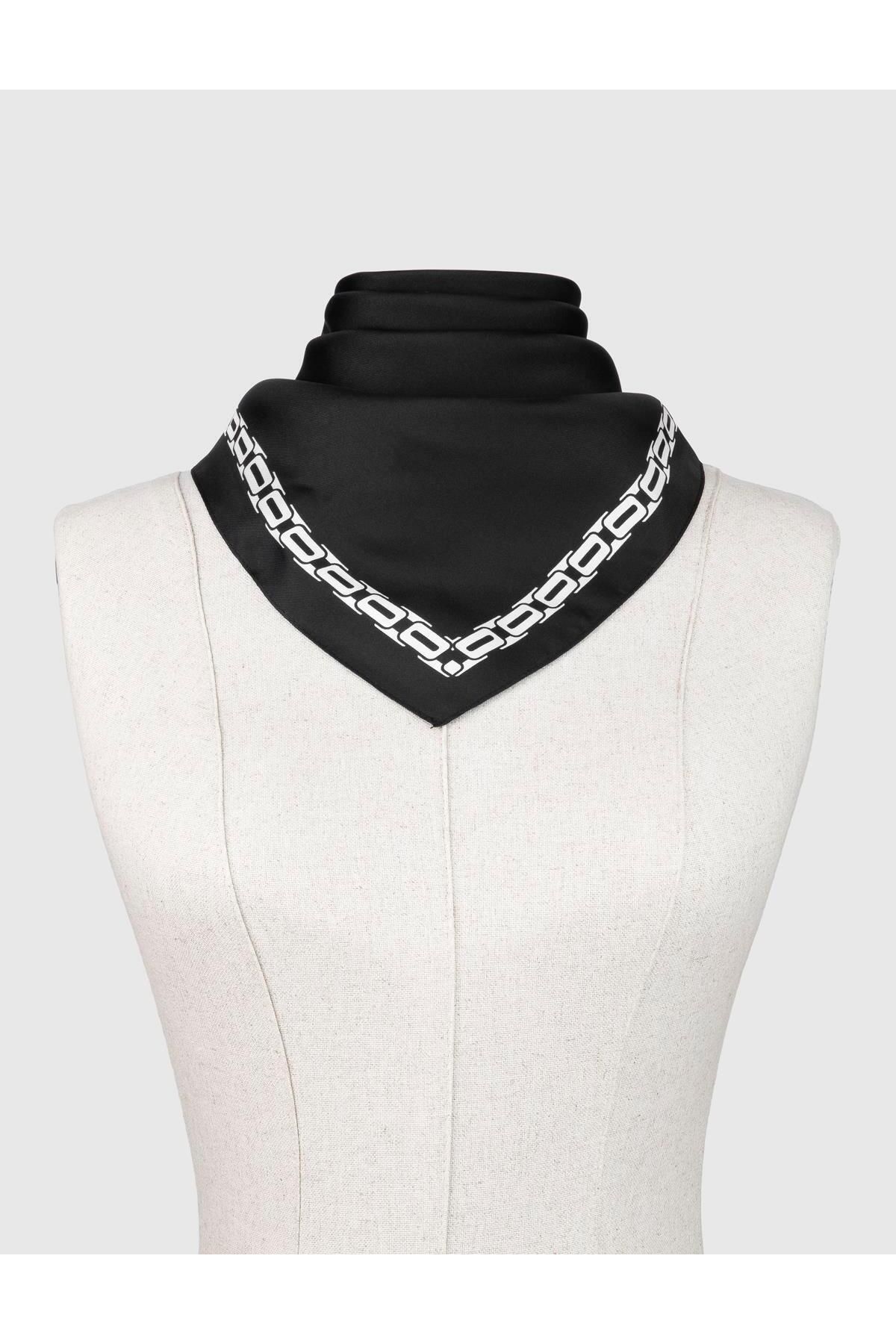 İLVİ-Mersa Women's Scarf White Black Silk Twill 3