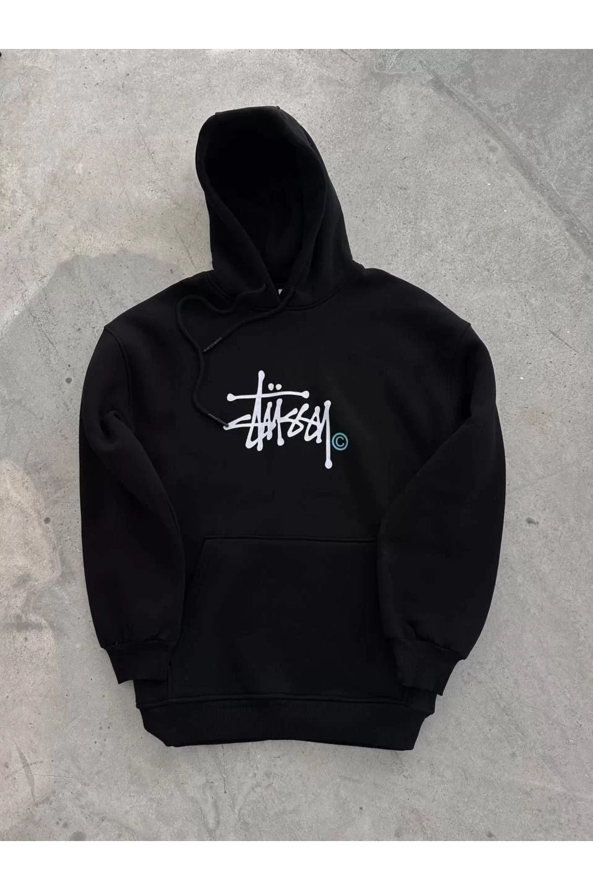 SA Alişveriş Dünyam Üç İplik Kapşonlu Baskılı SweatShirt - Siyah