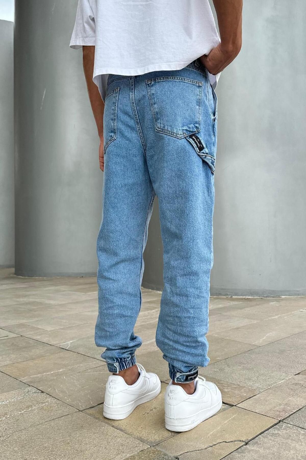 HAFKAGİYİM-Pantaloni Boyfriend A4 DL cu textura ALBASTRĂ cu picioare elastice 3
