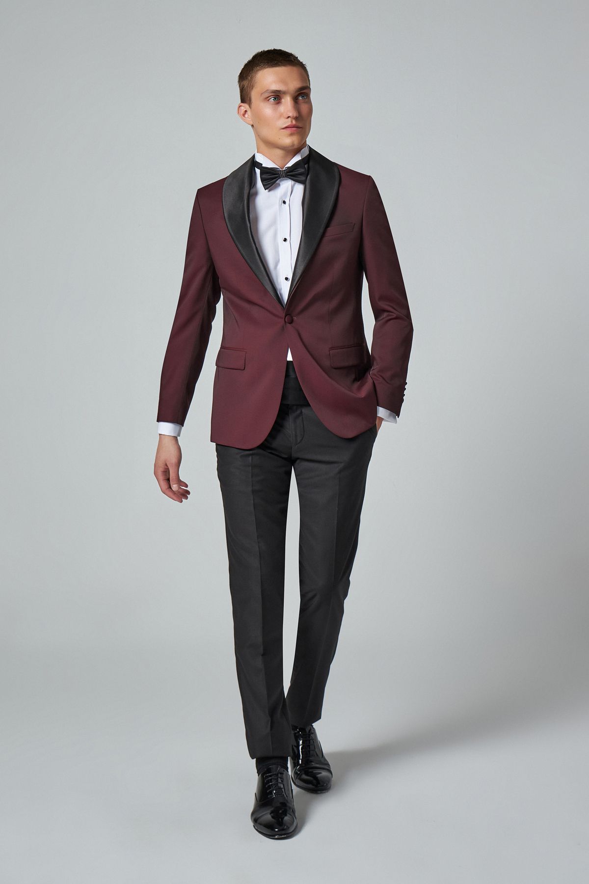 D'S Damat Slim Fit Bordo Desenli Damatlık & Smokin Takim Elbise