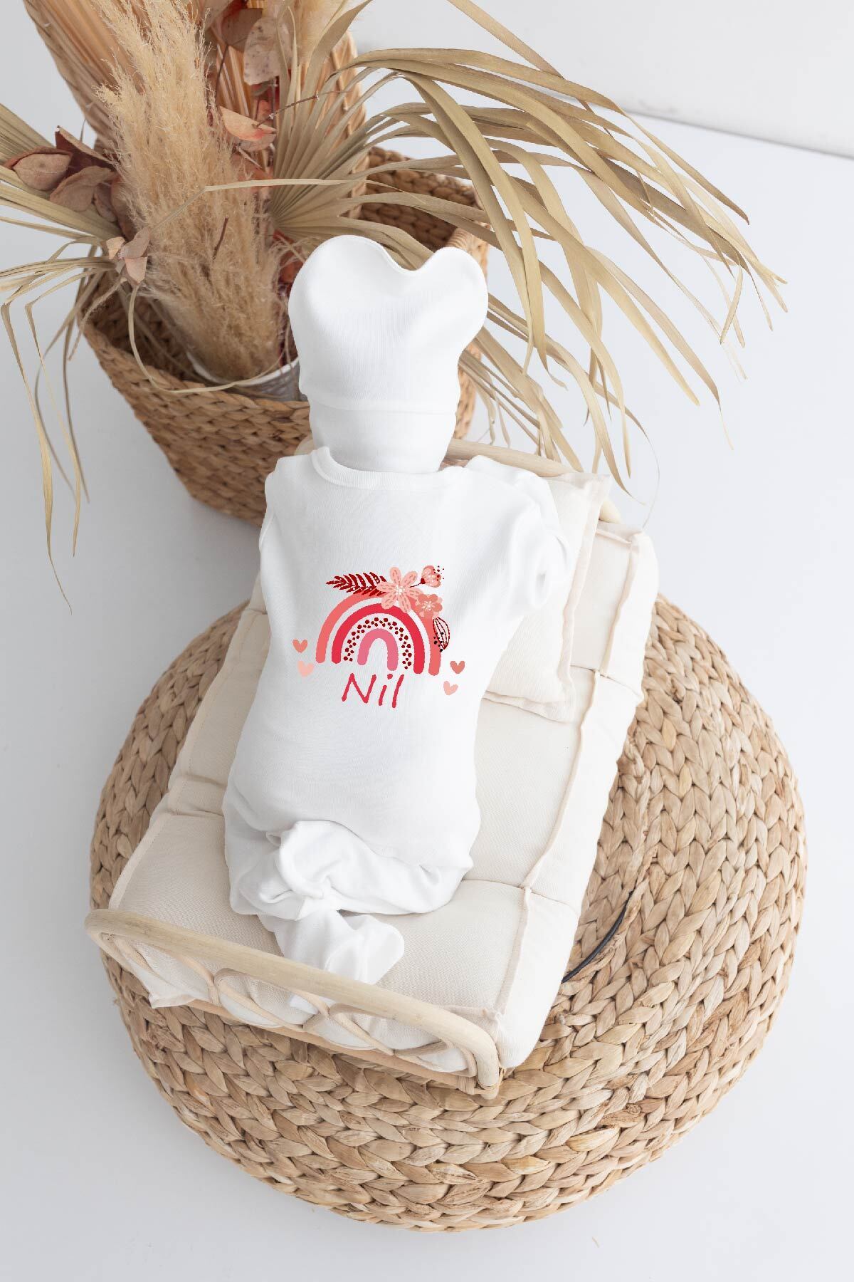 Bebe wini %100 Pamuk Baskılı 11’li İsimli Hastane Çıkışı MN49-GÖKKUŞAĞI PEMBE ÇİÇEKLİ fotoğrafı 3 (önizleme)