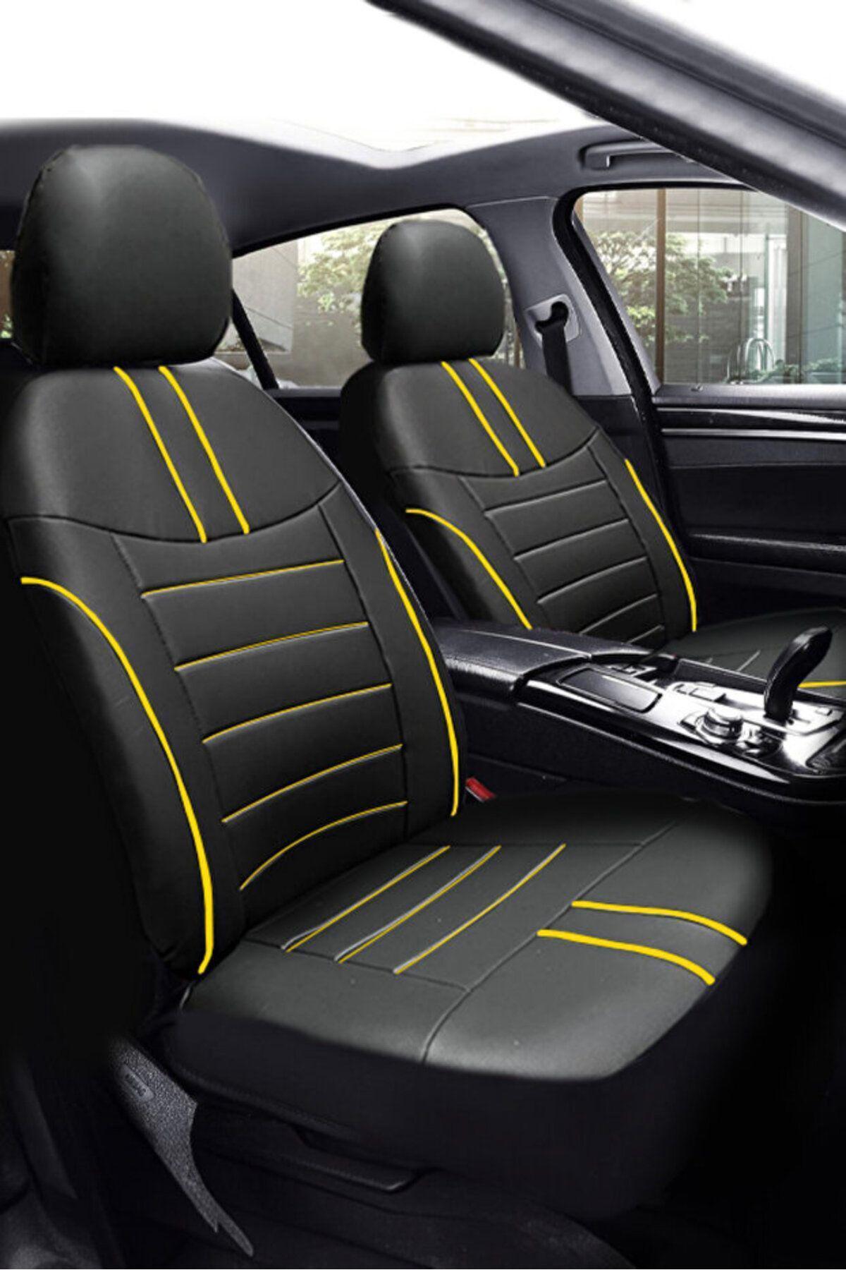 Audi A-5   2010-2015 Uyumlu Lüks Kalite Sıvı Geçirmez Deri Oturak Minder 3'lü Siyah sARI
