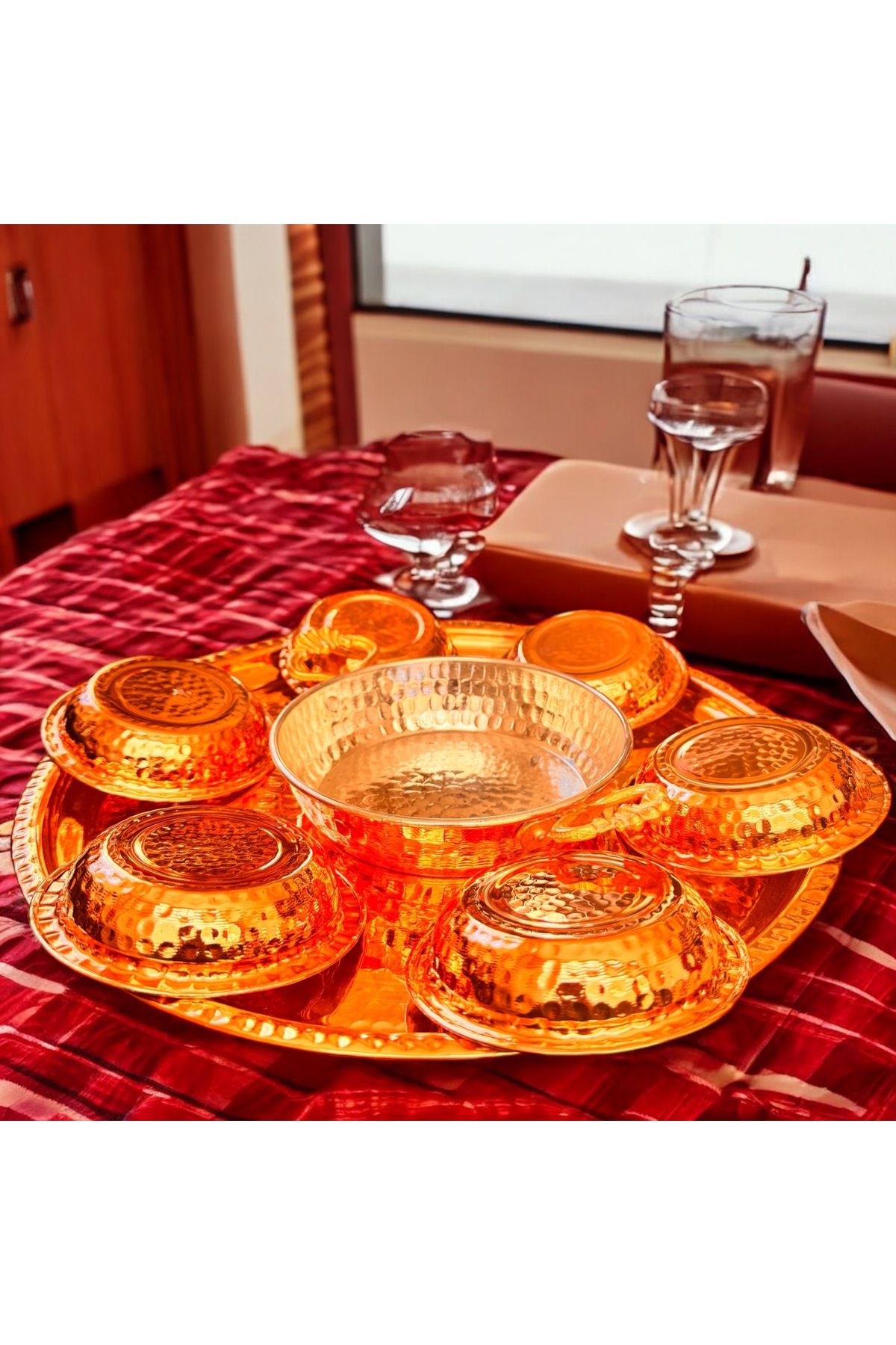 MY ZEY-Copper Set Breakfast Serving Pan and Sauce Tray Set 8