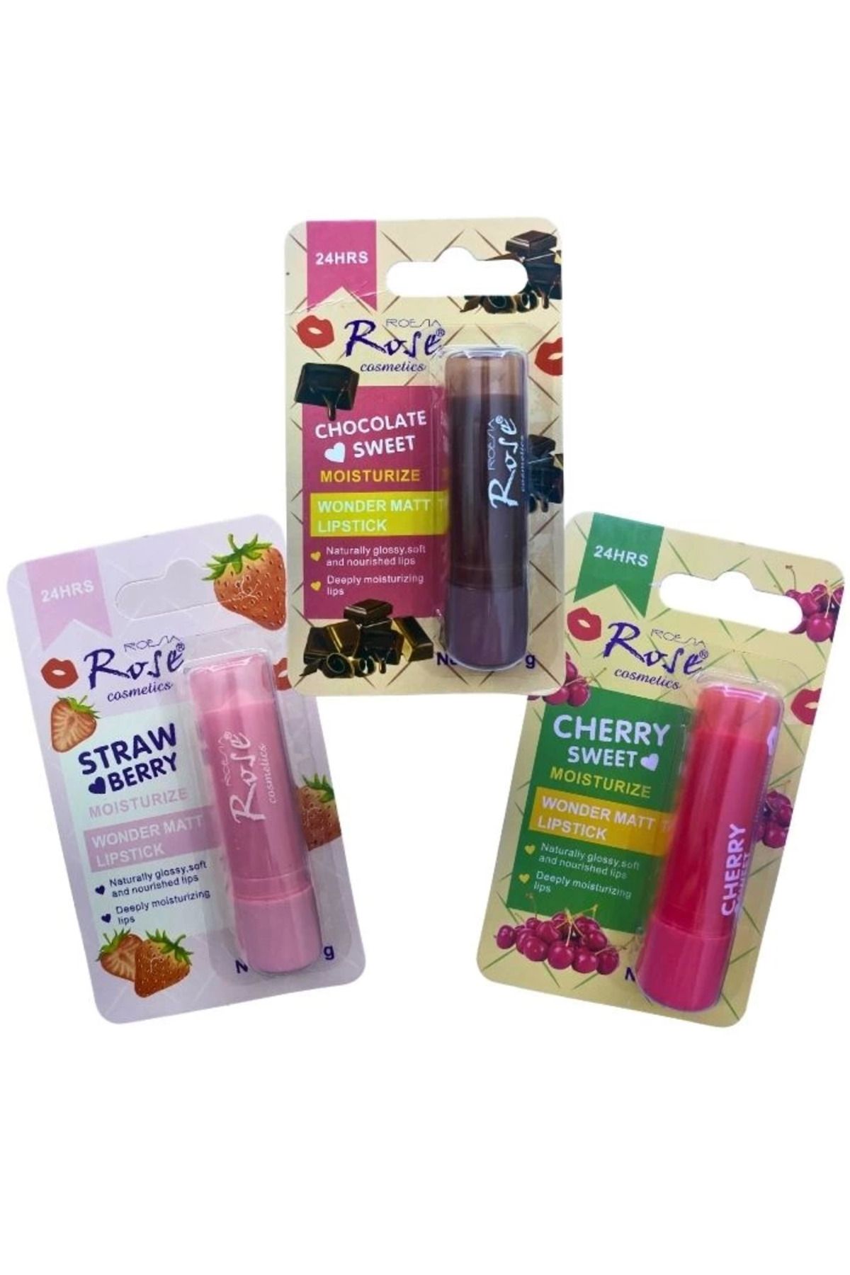 Epilons Yoğun Etkili Dudak Koruyucu Nemlendirici Balm Kiraz Çilek Çikolata (3lü Set)