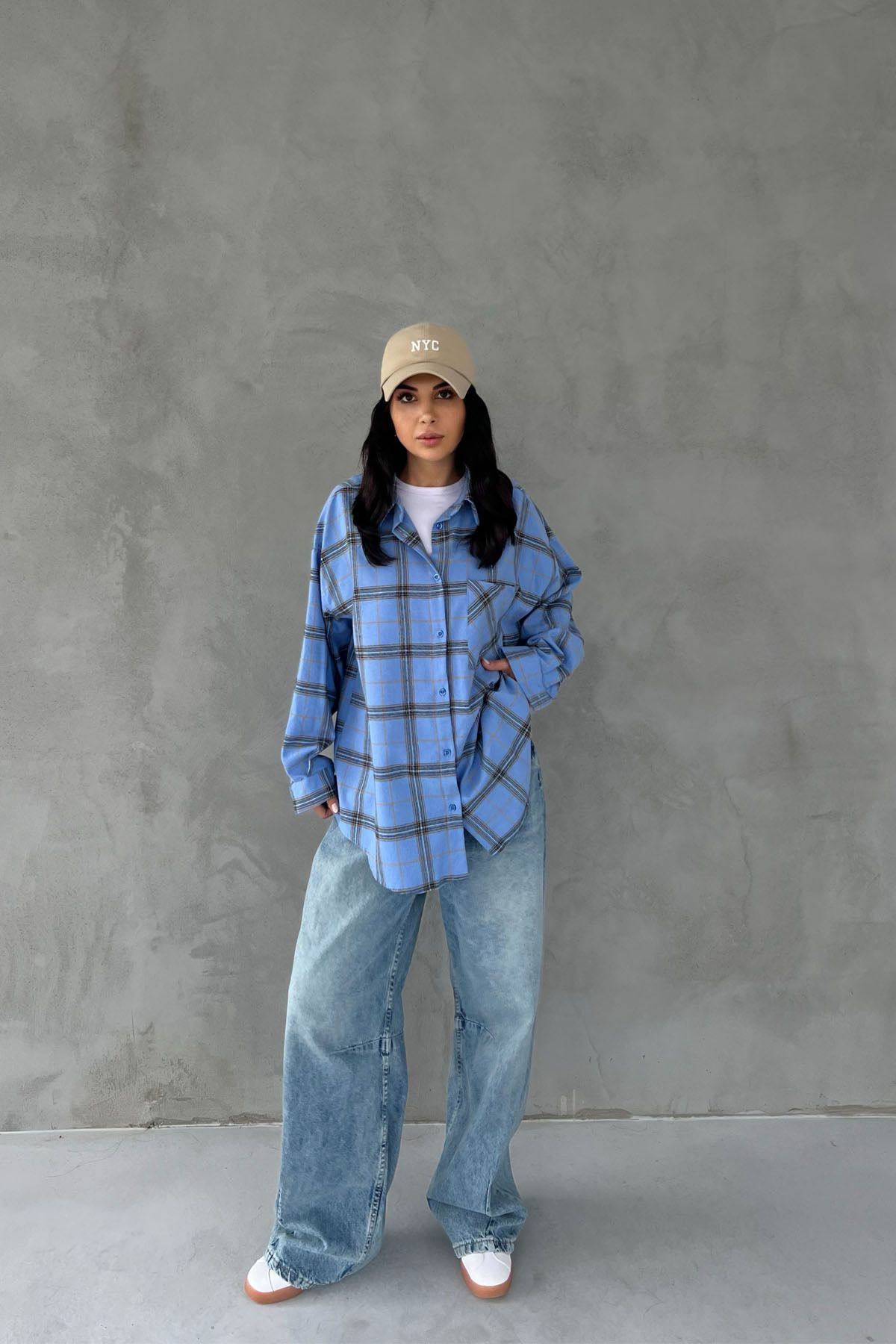 Seda Yalçın Atelier-Blue Plaid Long Sleeve Shirt 1