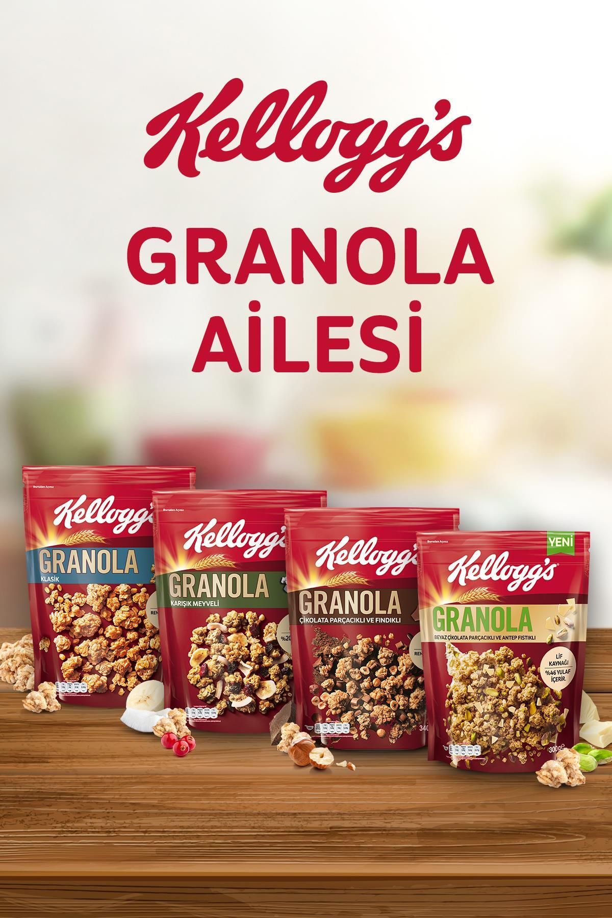 Kellogg's 4lü Granola Paketi,çikolata Parçacıklı&fındık,klasik,meyveli,antep Fıstıklı&beyaz Çikolata