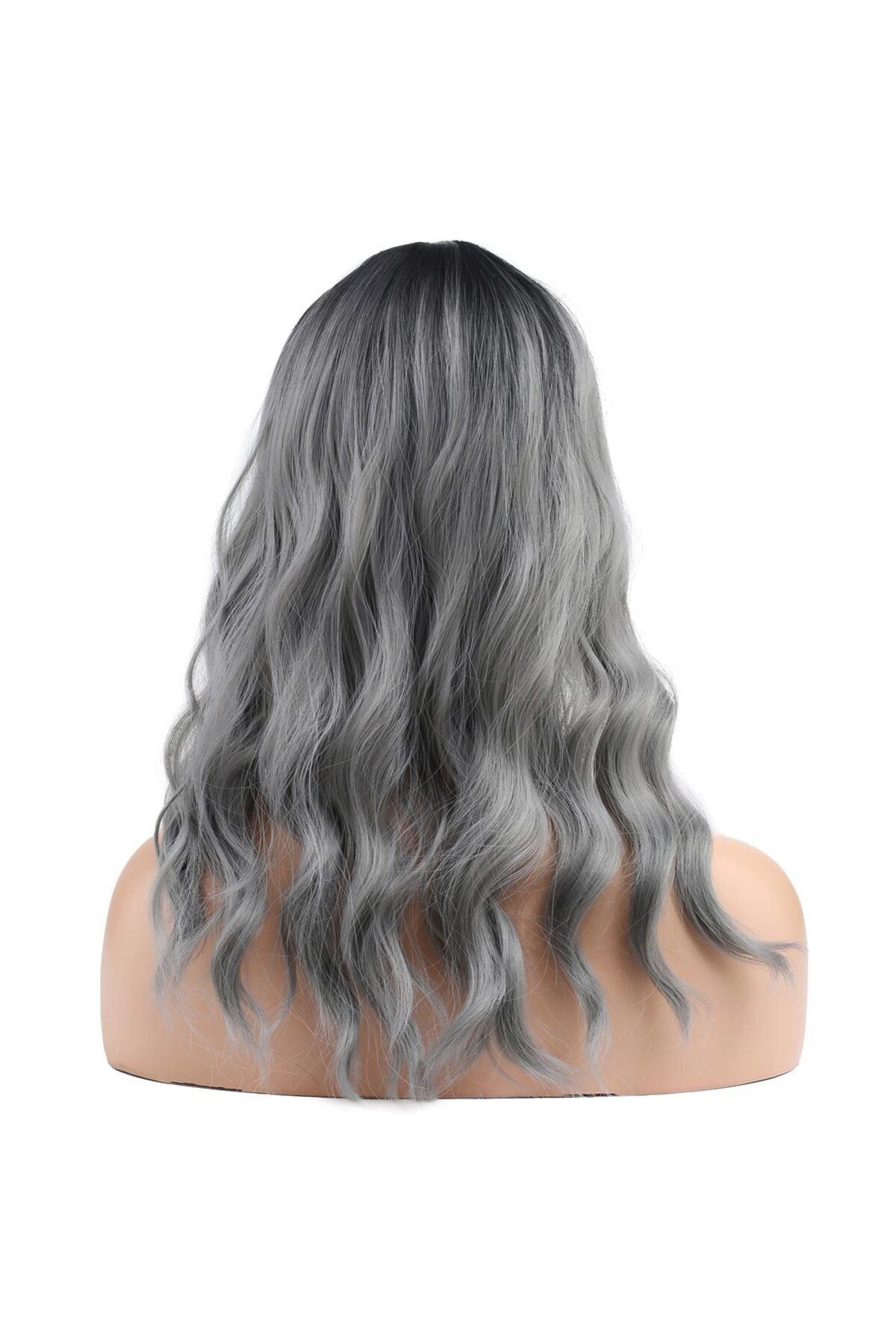 doremodam-Wavy Short Black/Grey Ombre Kanekalon Wig 4