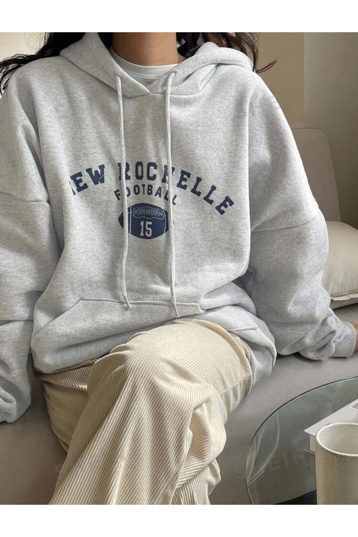 DEZZİİ Gri Rochelle Baskılı Kapüşonlu Sweatshirt görsel 3