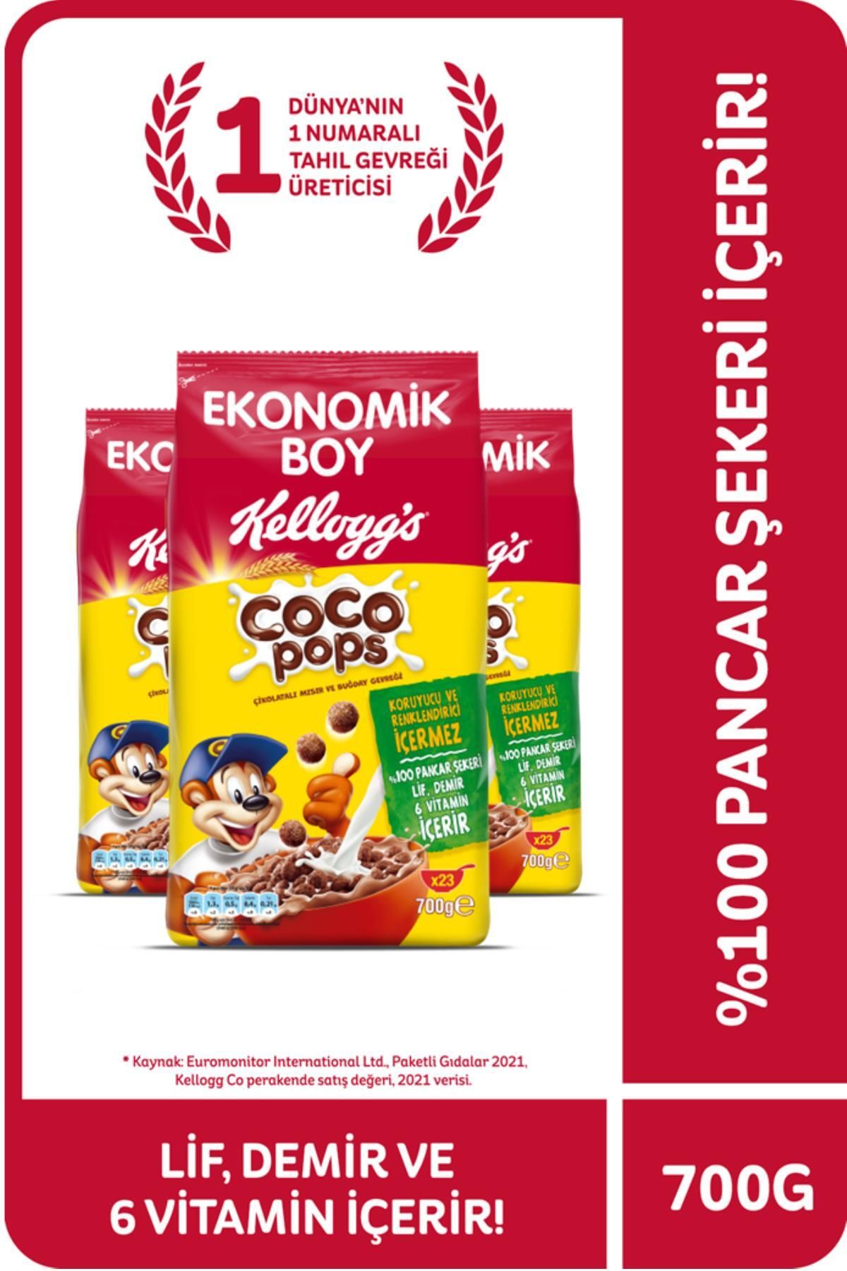 Kellogg's Coco Pops Çikolatalı Buğday Ve Mısır Gevreği 700 gr X 3 Adet, Lif, Demir Ve 6 Vitamin Içer