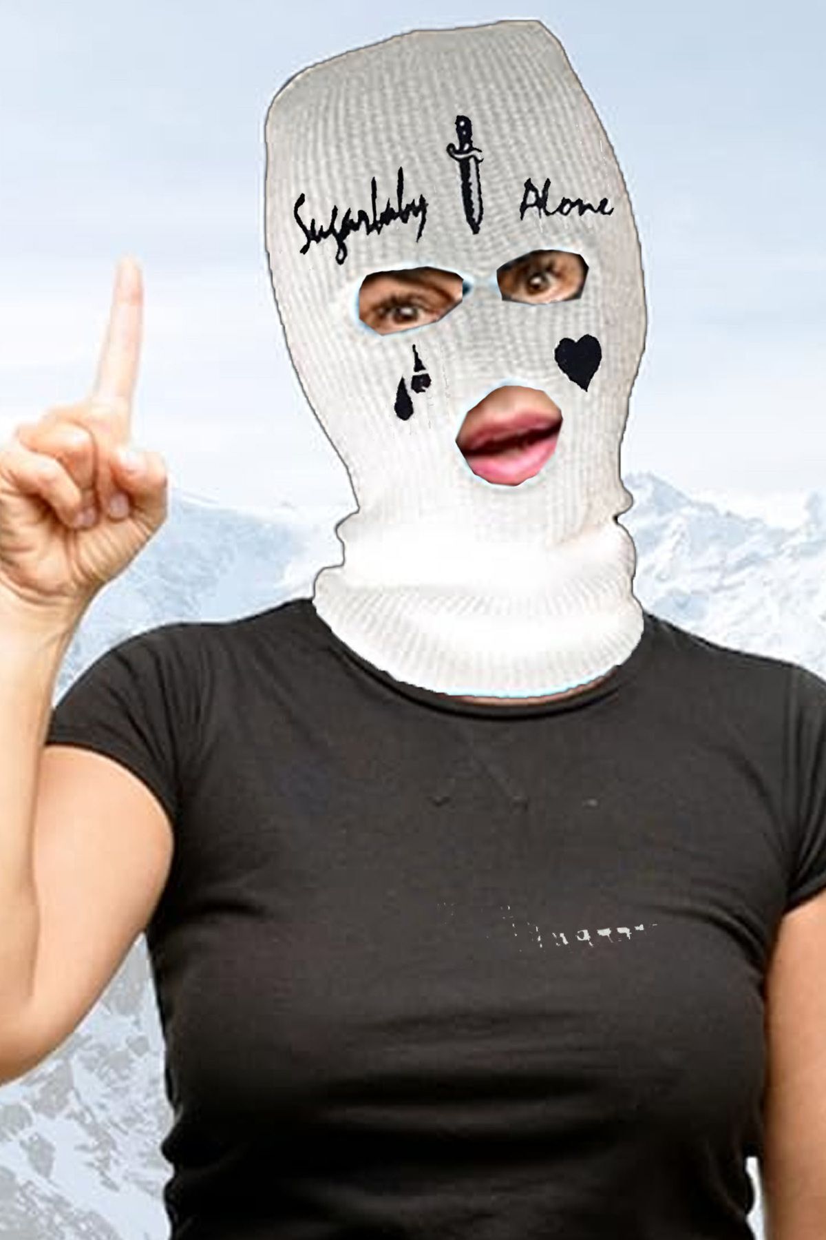 Belifanti Collection  Örme Unisex Kılıç Gözyaşı Nakışlı Kar Maskesi Beyaz - Görsel 2