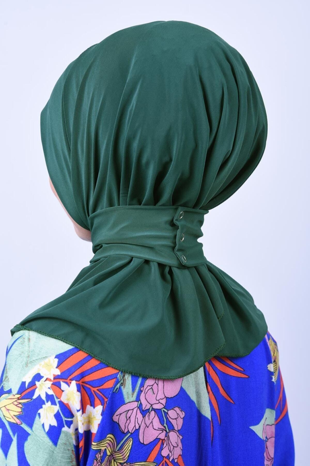 Belifanti Collection-Women's Hijab Snap Bonnet Sandy Hijab Neck Collar Bonnet Emerald Green 3