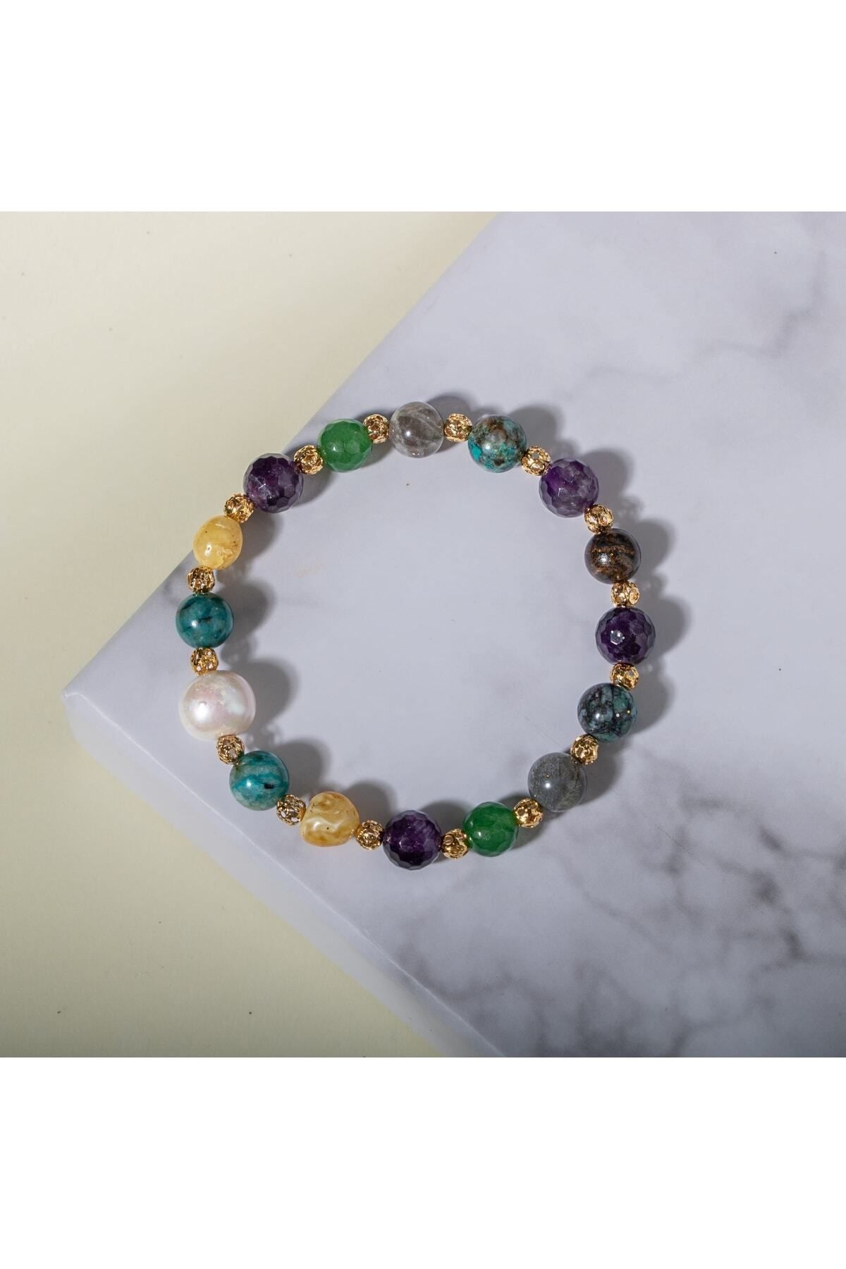 OSMANLI DOĞAL TAŞ-Obsession Obsession Natural Stone Bracelet Amethyst Bronzyte Pearl Amber Chrysocolla Aventurine Labradorite 5