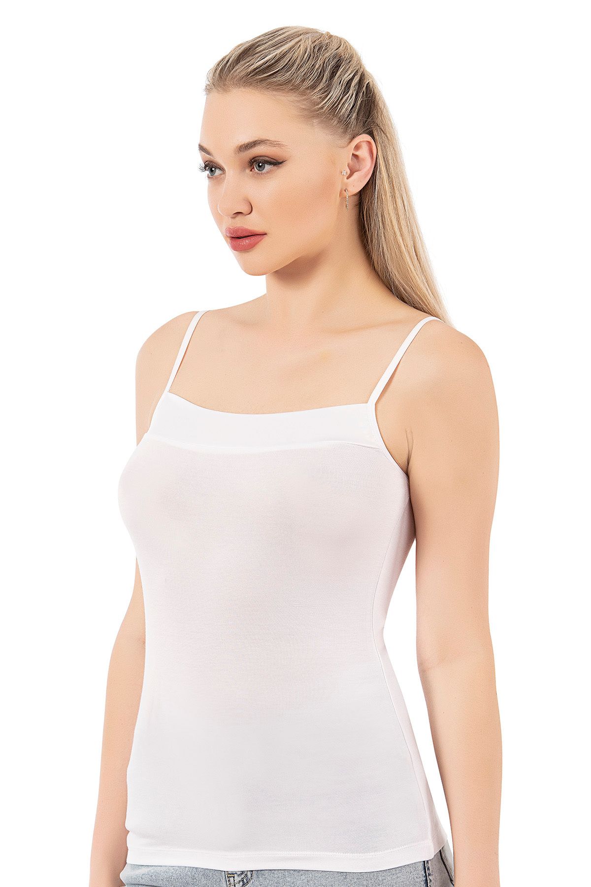 ÖZKAN underwear-Özkan 2041 Women's Viscose Collar Satin Detailed Flexible Soft Thin Strap Undershirt 3