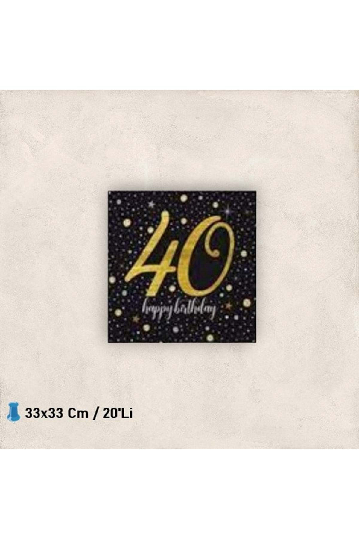 TURKUAZ PARTY-40 Year Old Glittering Birthday - Paper Napkin 33x33 Cm, Pack of 20 3