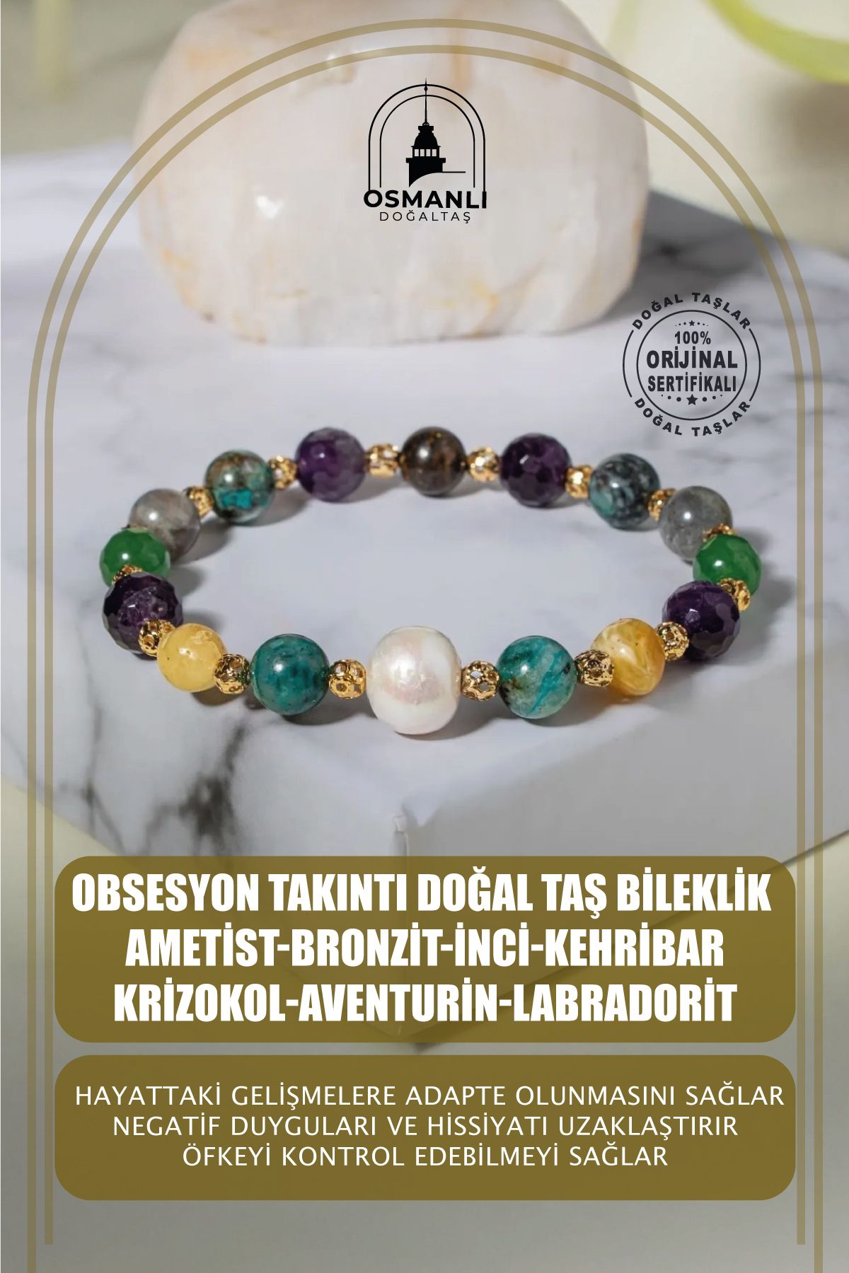 OSMANLI DOĞAL TAŞ-Obsession Obsession Natural Stone Bracelet Amethyst Bronzyte Pearl Amber Chrysocolla Aventurine Labradorite 1