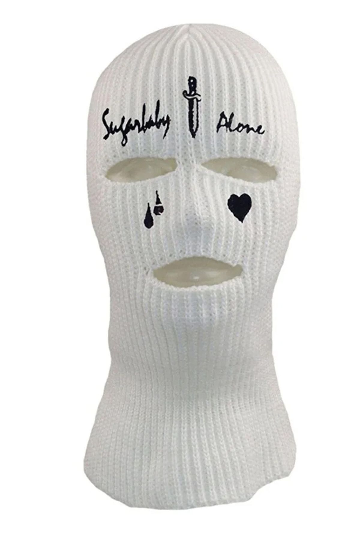 Belifanti Collection  Örme Unisex Kılıç Gözyaşı Nakışlı Kar Maskesi Beyaz - Görsel 3
