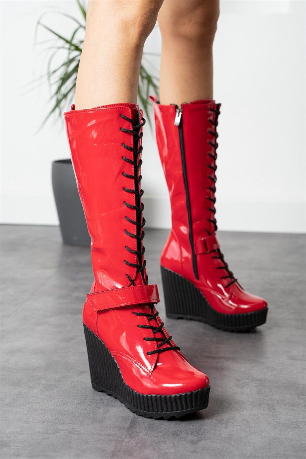 Modanizm-Knee-High Boots - Red - Flat 3