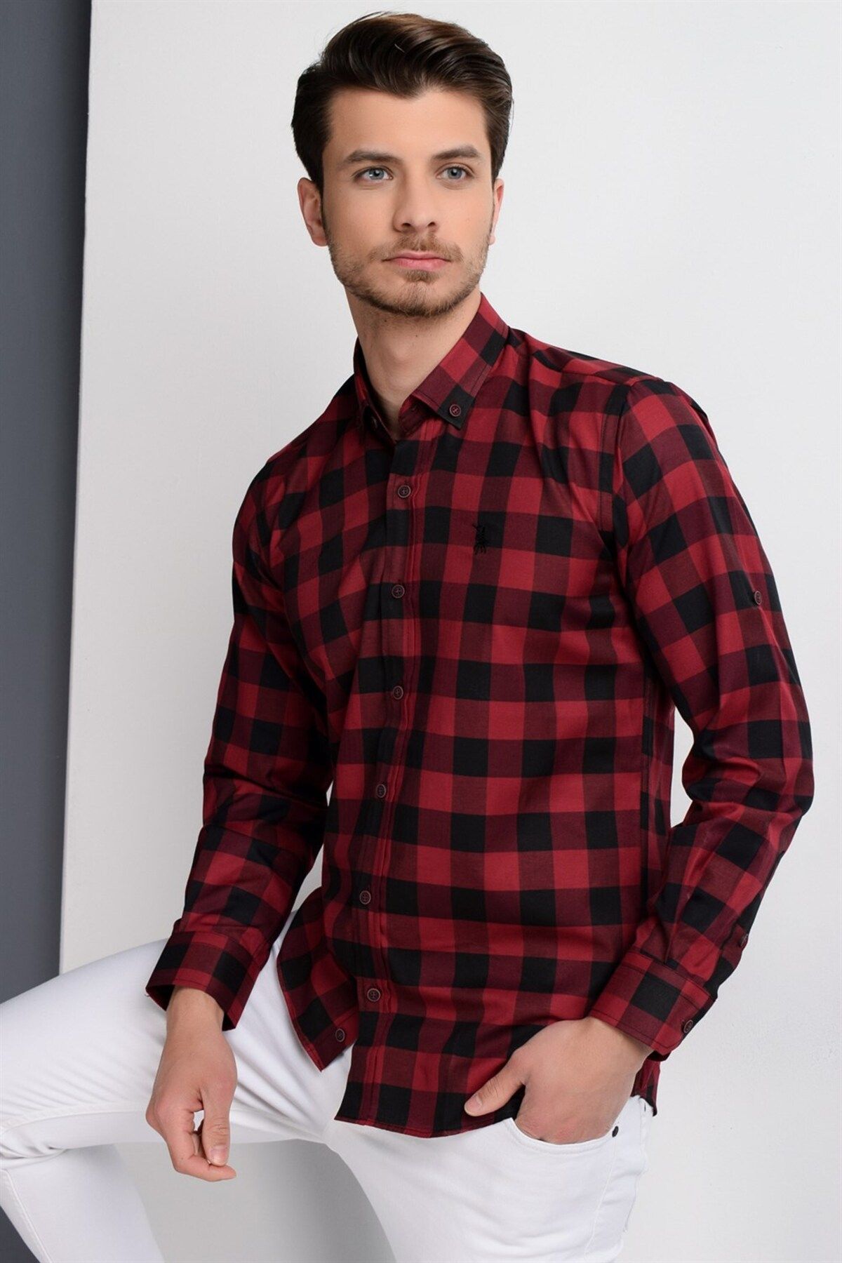 Dewberry-G665 Men's Shirt-black-burgundy 3