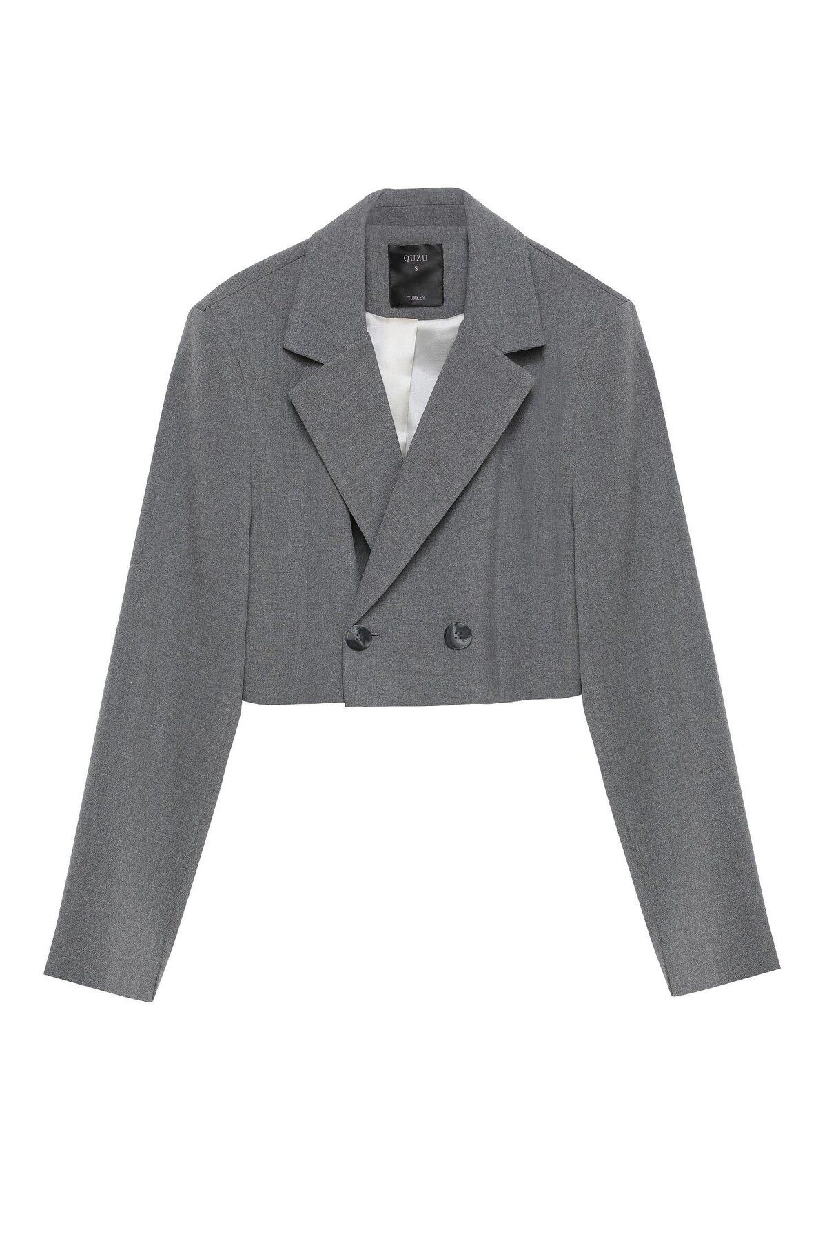 Quzu-Gray Crop Jacket - Single Button 4