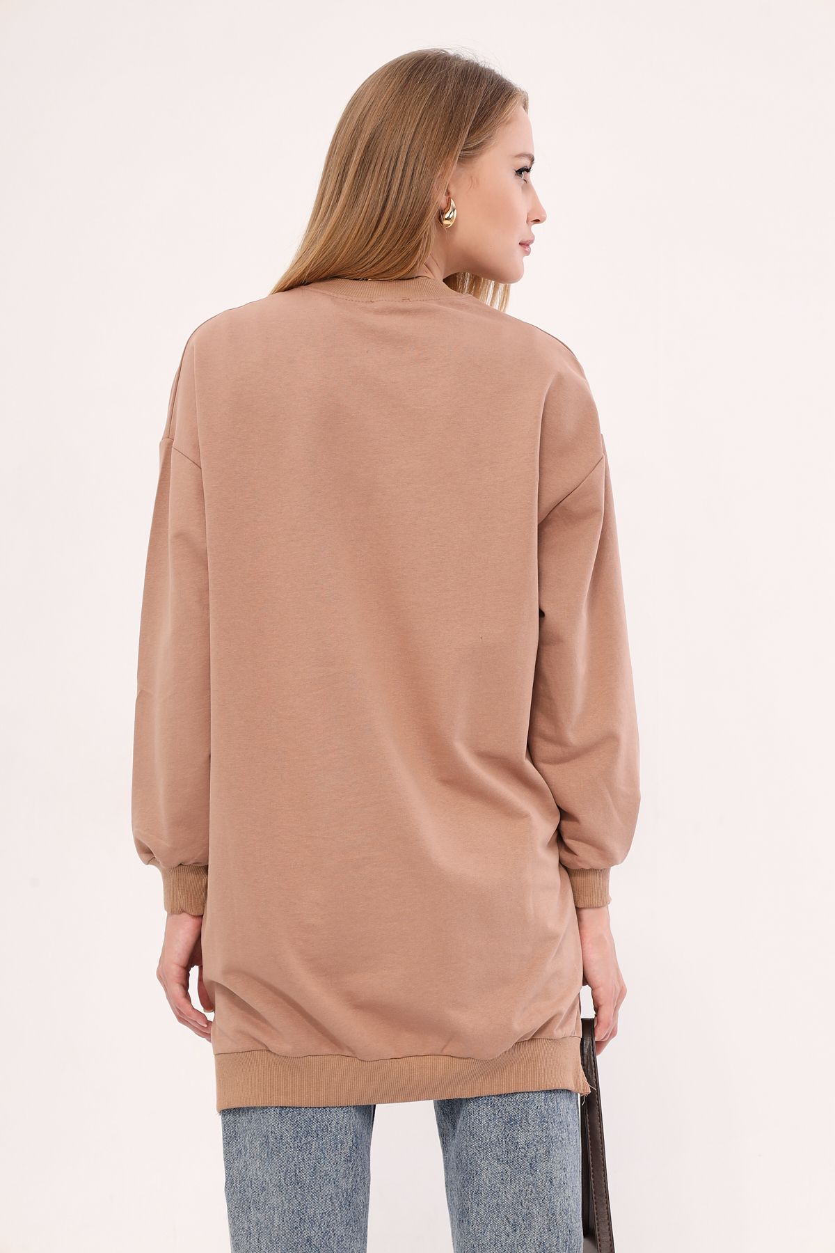 armonika-Women's Mink Crew Neck Front Written Tunic Sweatshirt Arm-25K 001029 4