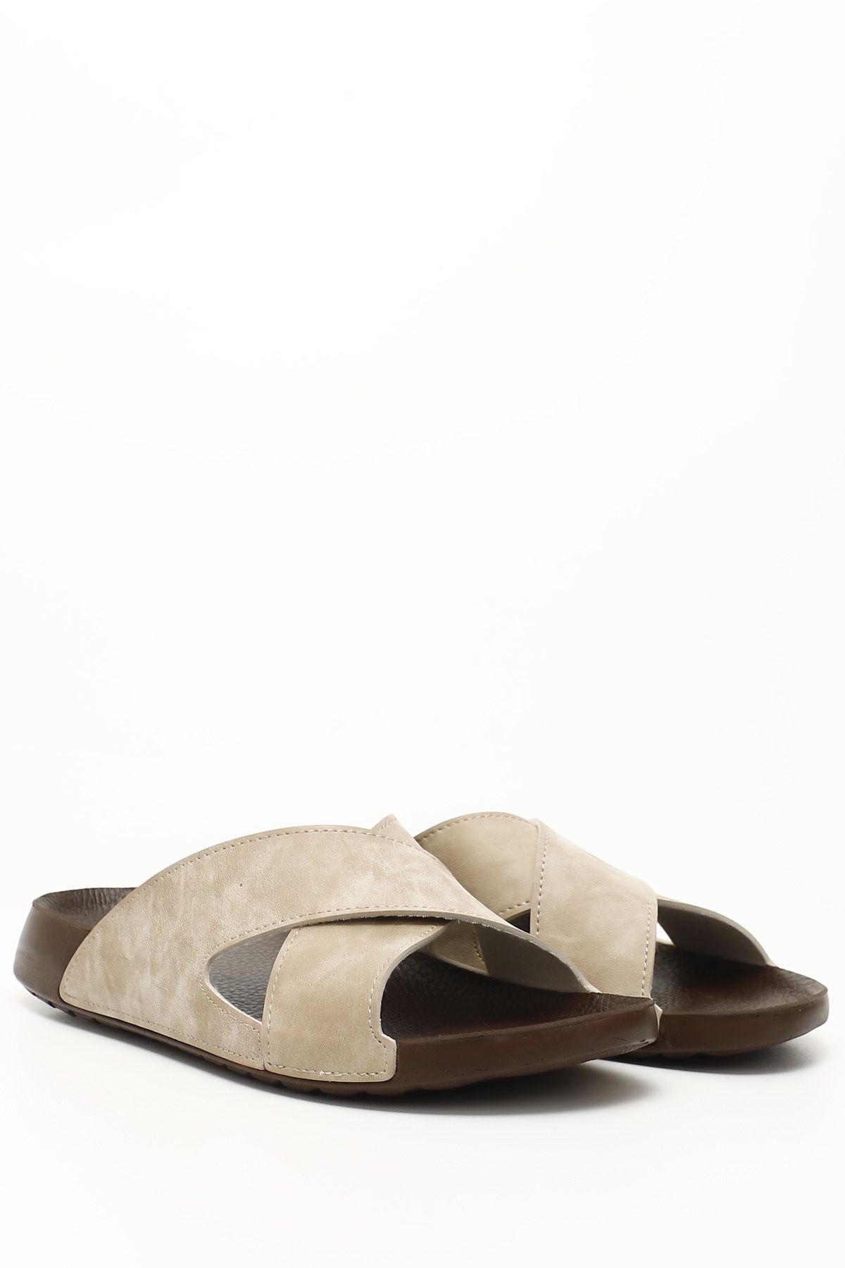 GÖNDERİ(R)-BEIGE Cross-Strapped Men's Slippers 34063 3