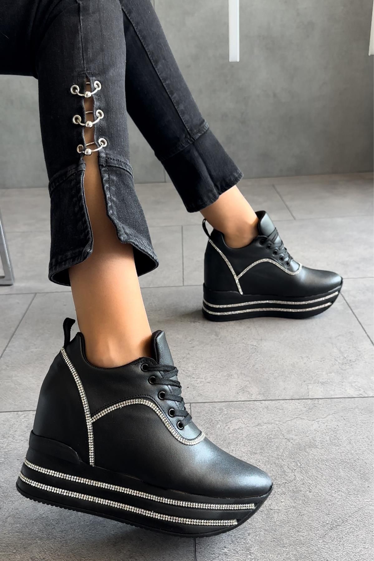 Modanizm-Senna Black Wedge Sneakers 3