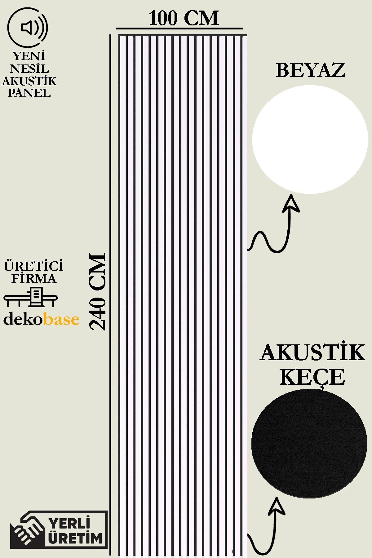 100x240 Cm Beyaz Renk Akustik Ahşap Duvar Paneli