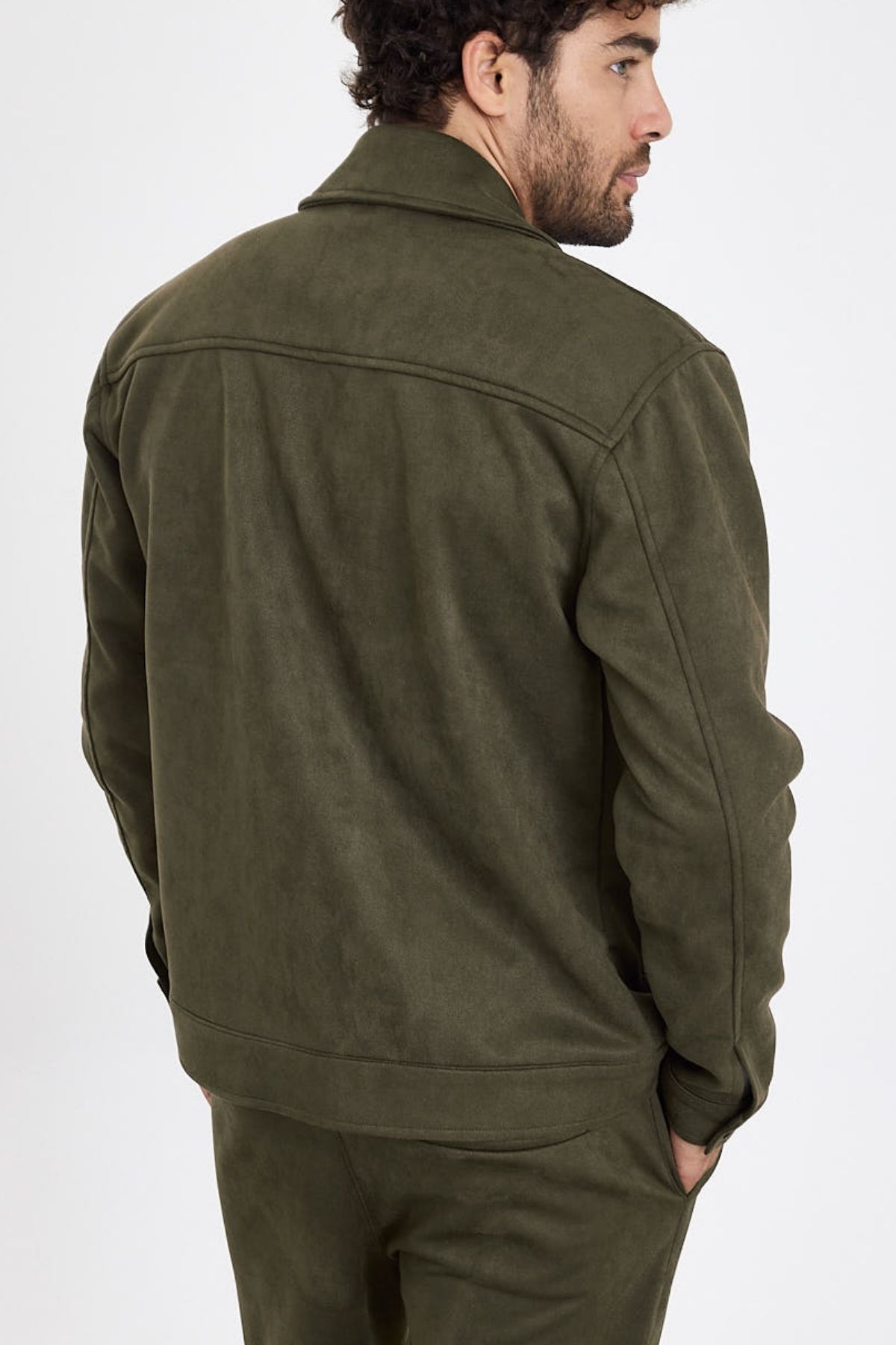 MADZEYMODA-New Season Men's Scuba Khaki Green Suede Jacket Mz56114 6